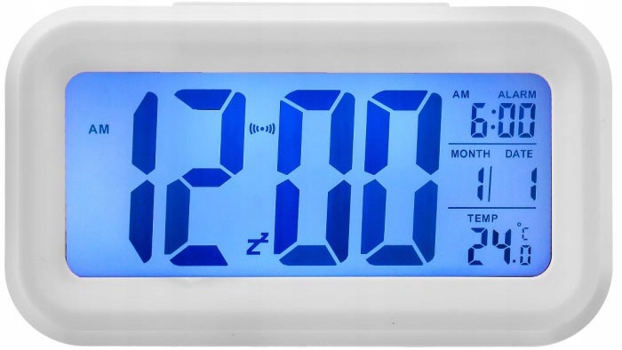 BUDZIK ELEKTRONICZNY LCD BIAŁY CYFROWY TERMOMETR