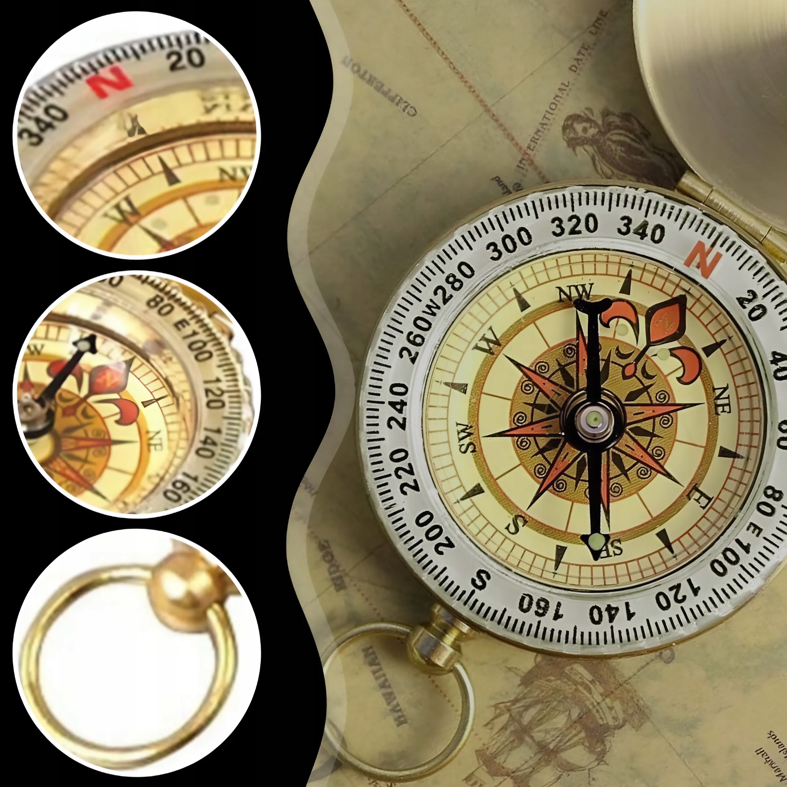 KOMPAS KIESZONKOWY SKŁADANY ŚWIECĄCY W CIEMNOŚCI STARY BRELOK ZAMYKANY Marka inna marka