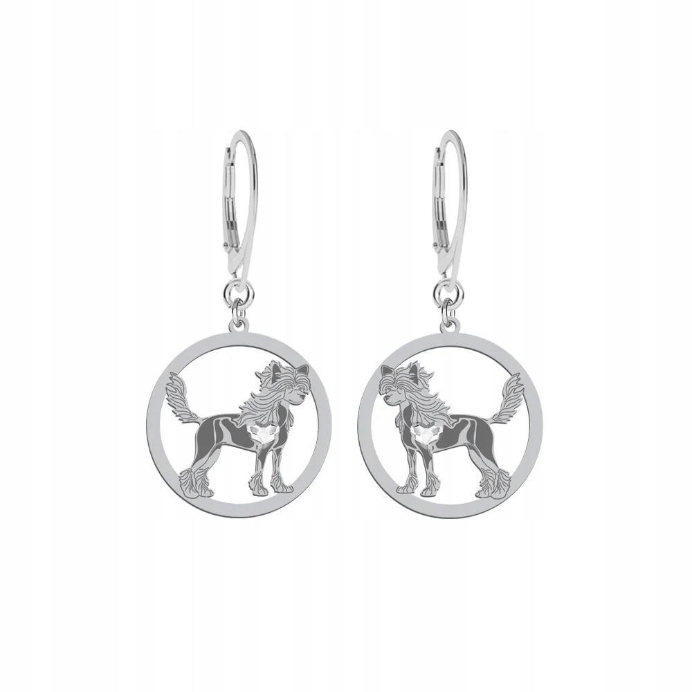 Stříbrné Náušnice 925 s pejskem Hřívač čínský Nahý Dárek Gravírování Bonus