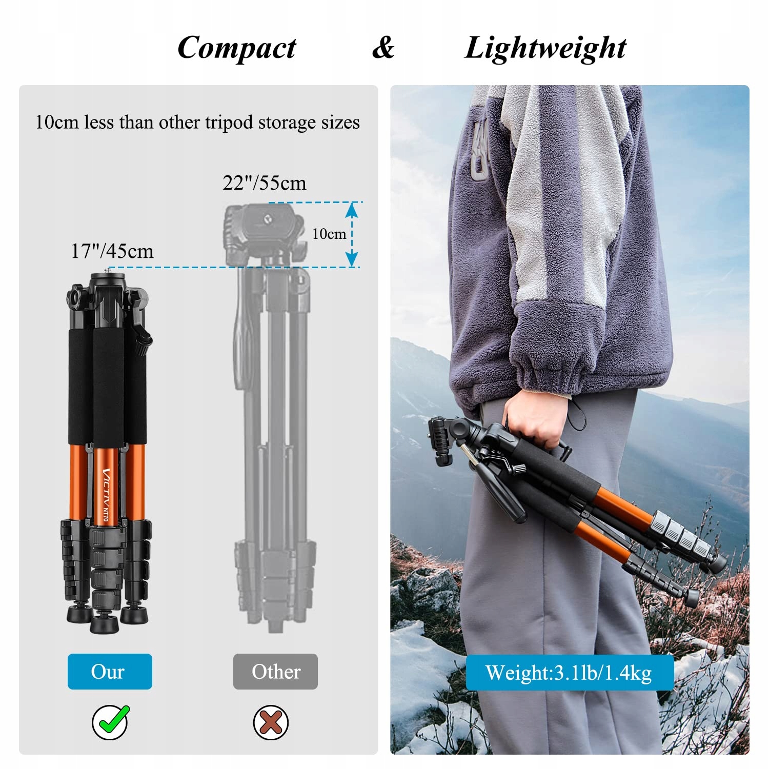 VICTIV Statyw Aluminiowy 182 cm Lekki Kompaktowy do DSLR i Telefonu — miniatura 2