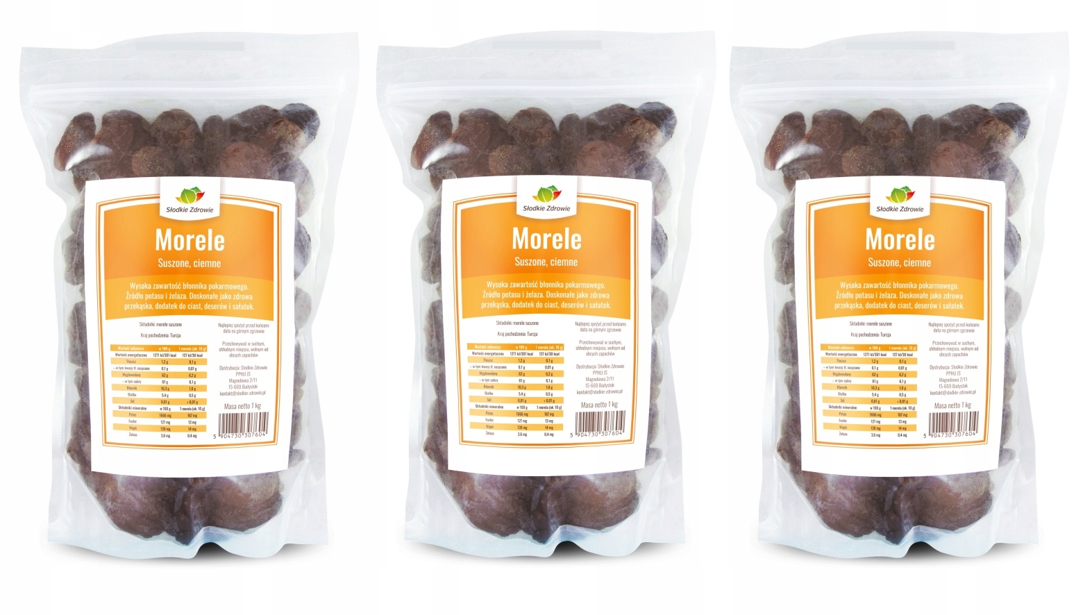 Levně Sušené Meruňky 3 x 1 kg Přírodní Tmavé bez síry Set