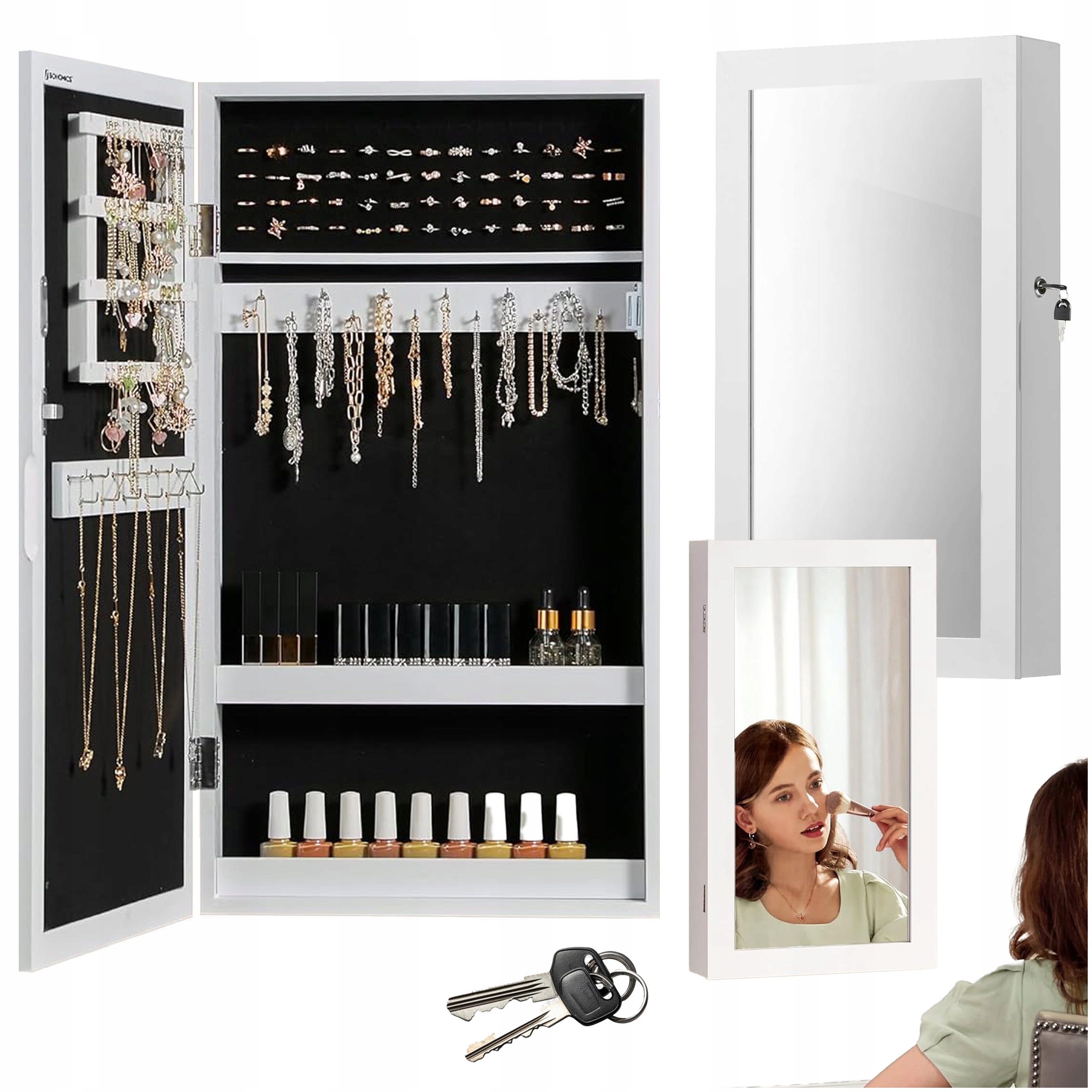 Závesná skrinka na šperky so zrkadlom Organizér na náhrdelníky a prstene