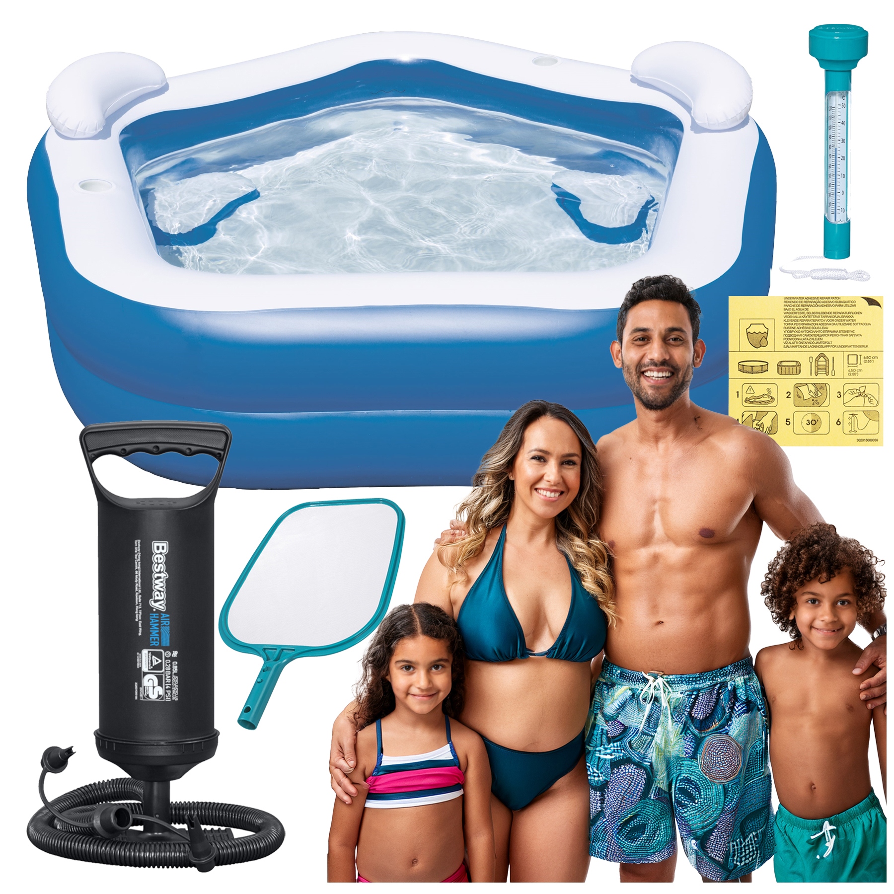 Basen Ogrodowy Duży Nadmuchiwany Rodzinny Akcesoria siatka pompka termometr