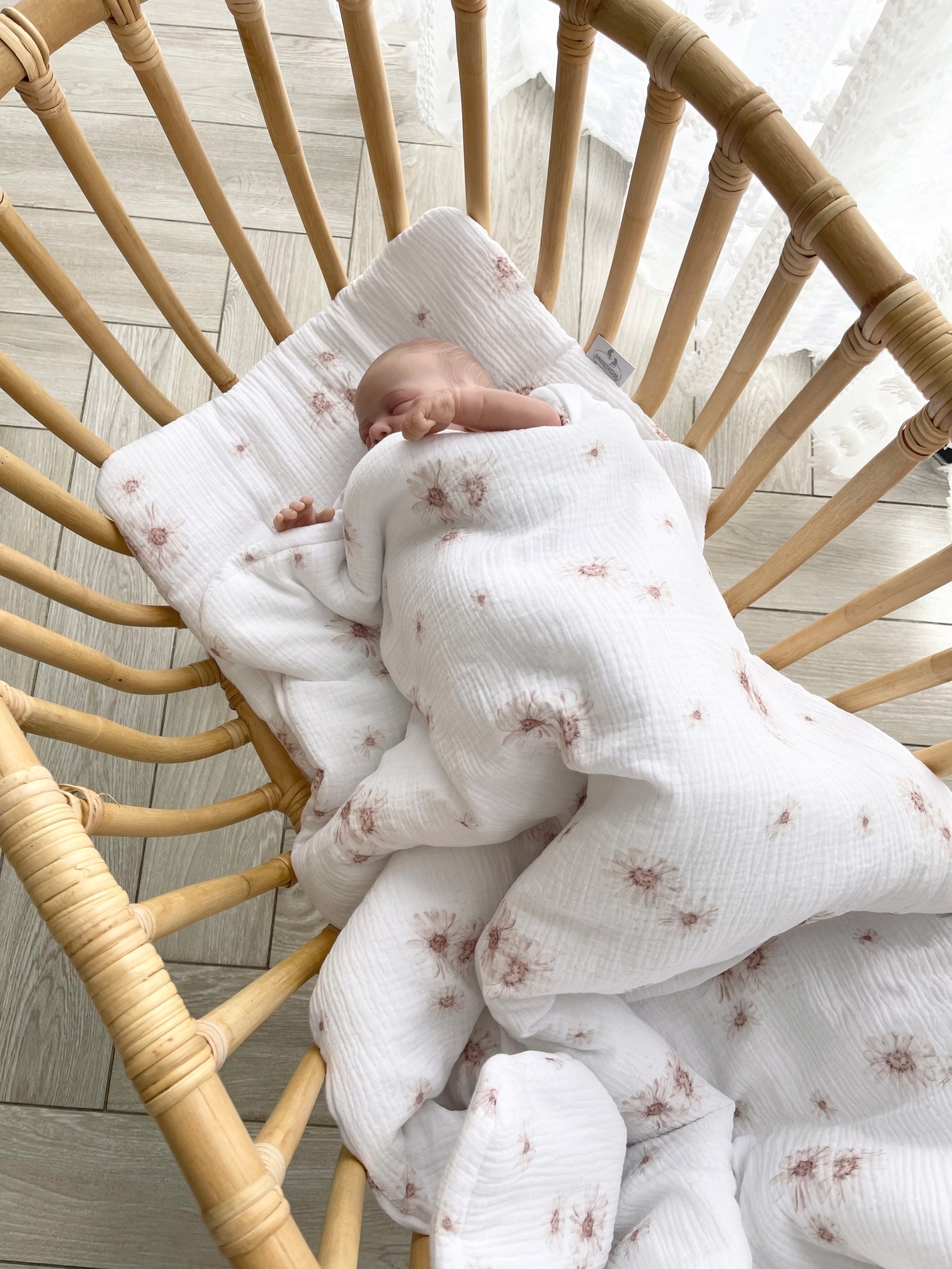 Zestaw Pościeli z Wypełnieniem MUŚLIN Muślinowa Stokrotki Na Białym S 50/70