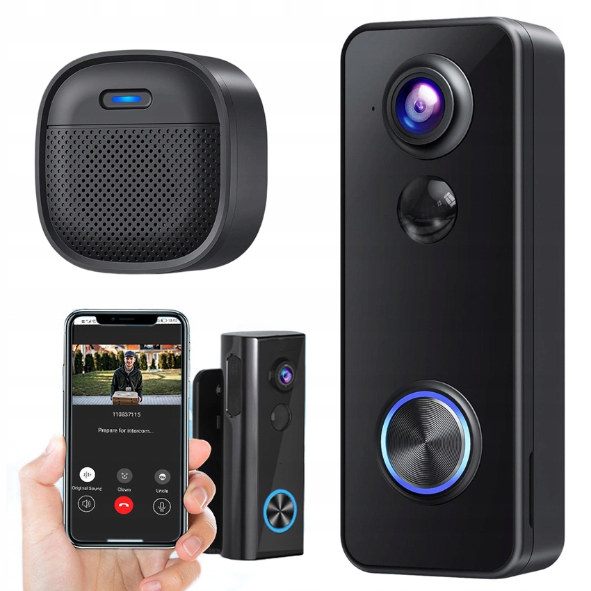 Bezdrátová Videokamera S Zvonkem, 2K Hd Chytrá Zvonková Kamera, Noční Vizení