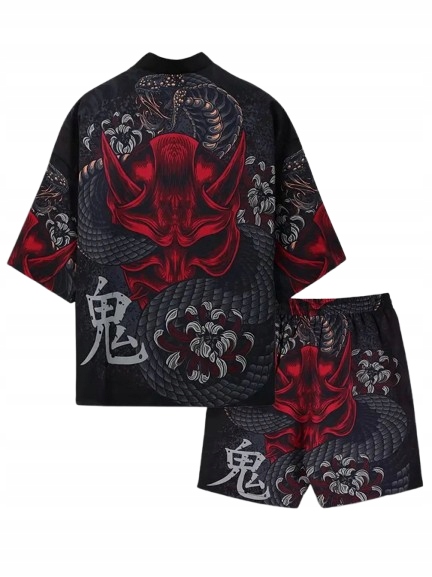 Pánské Pyžamo Lebka Kobra Had Kimono Japonský Styl Matný Satén M
