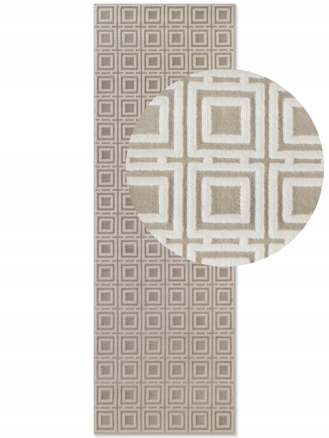 Koberec Běhoun plyšový do chodby 80x240 cm, béžovo krémový, moderní boho vzor