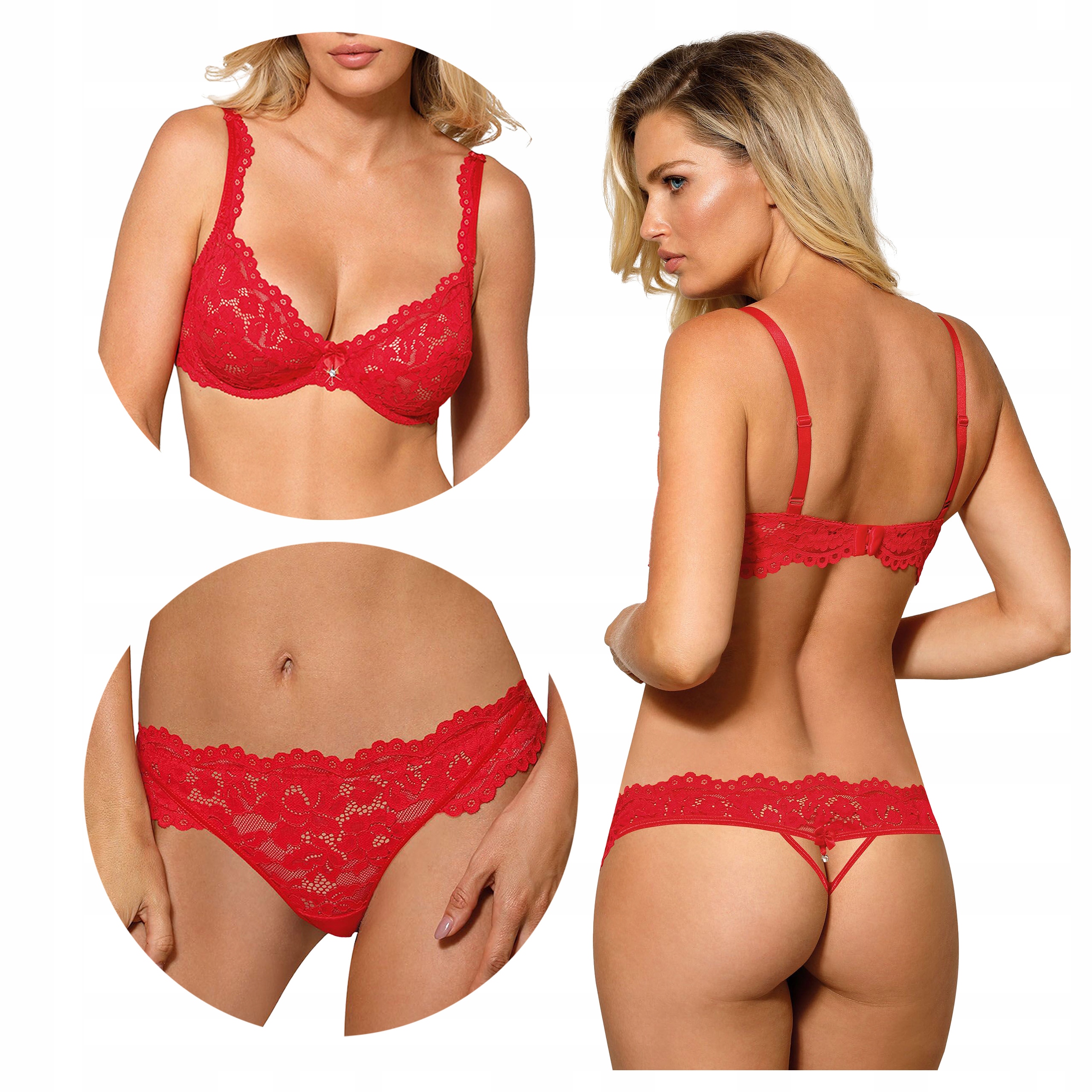 Komplet Podprsenka Měkké Tanga Krajkové Smyslné Červené 85D+XL