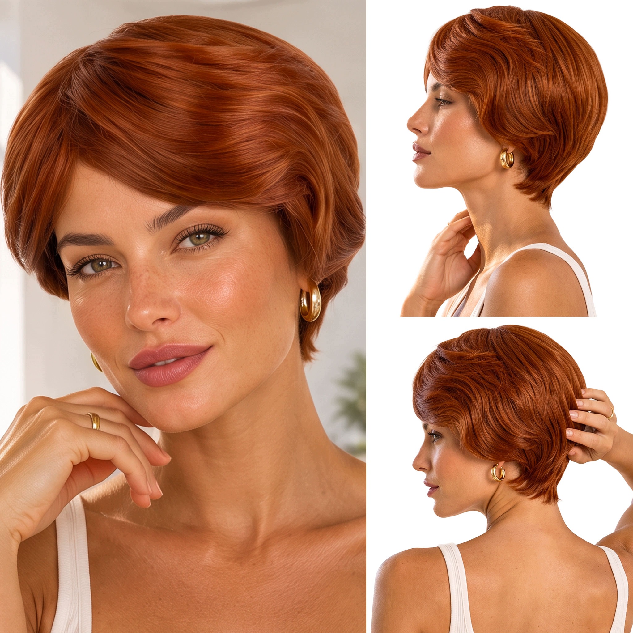 Paruka ze syntetických vlasů Pixie Cut krátká rovná tmavá rudá 120 g 10 cm