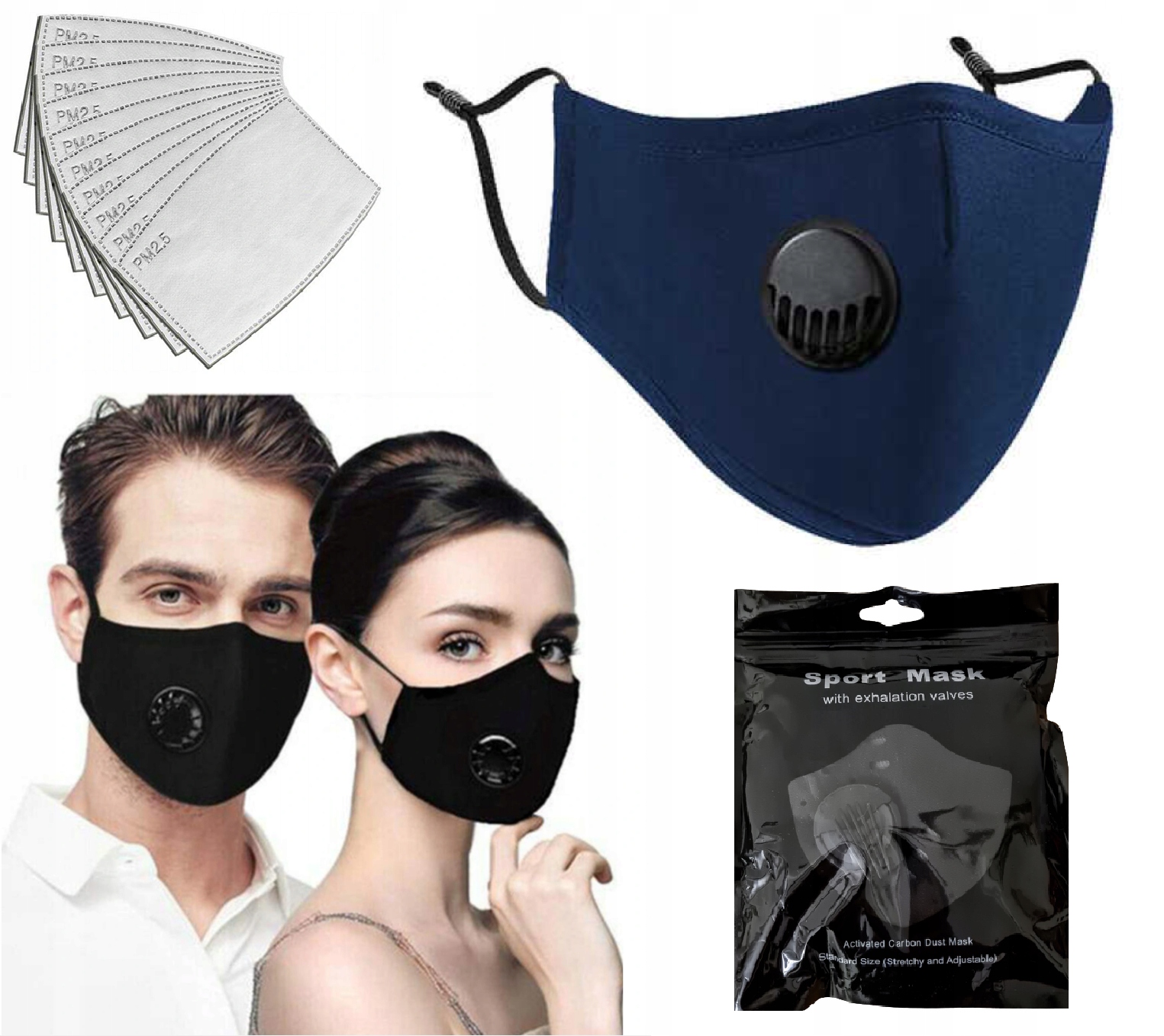 

Maska maseczka + 3 Filtr Hepa PM2.5 Antywirusowa