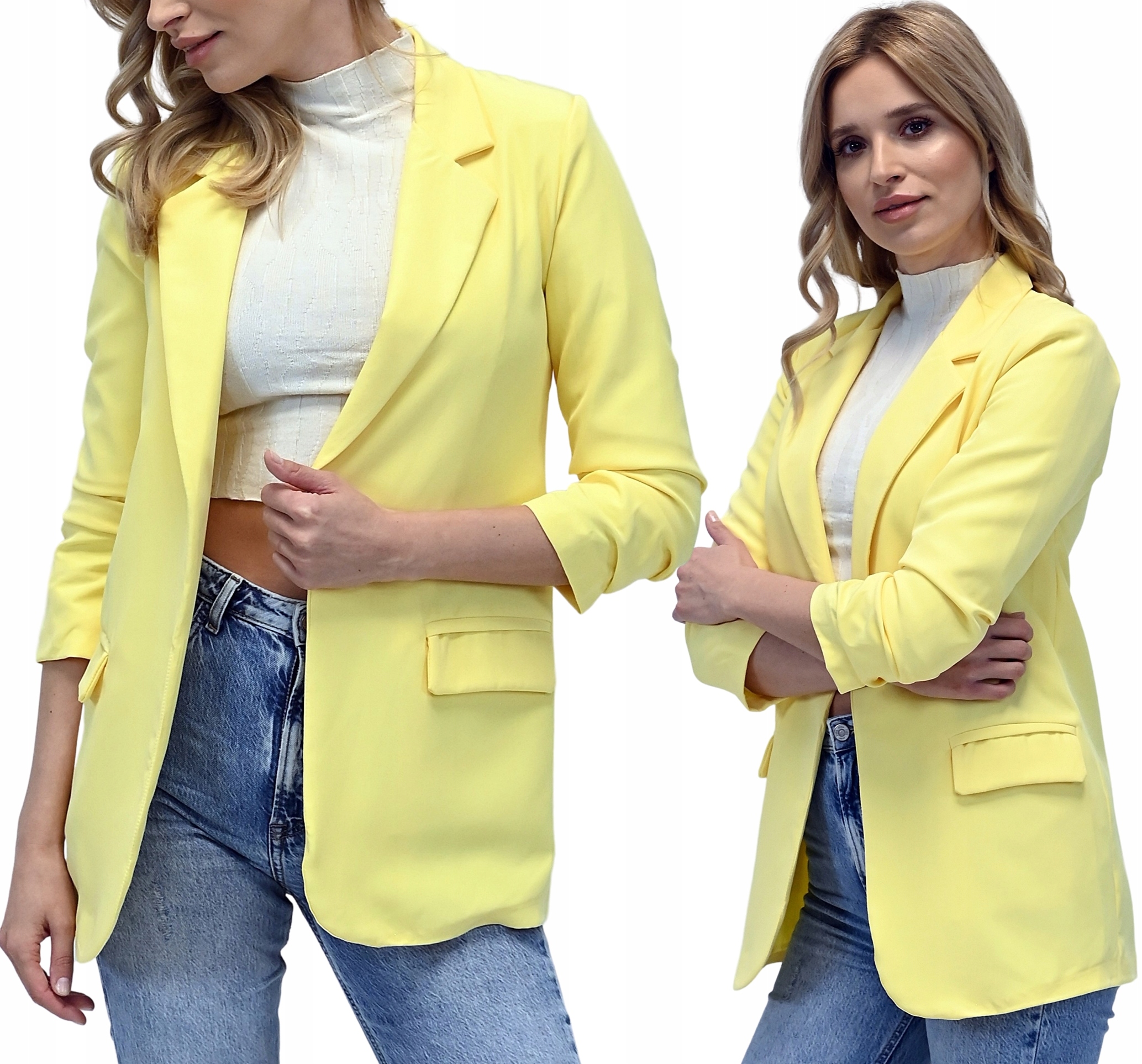 Damska marynarka Żakiet elegancka luźna Żółty L/40 EAN (GTIN) 5903624735127