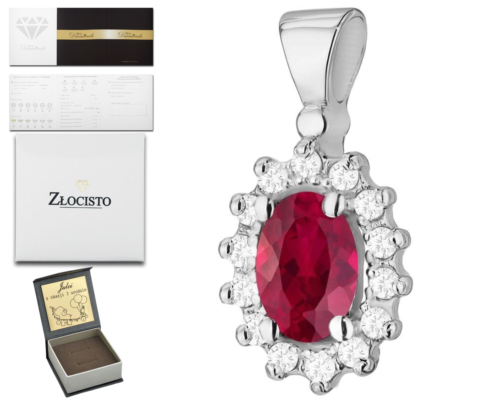 Bílé Zlato Přívěsek S Briliantem A Rubínem 585 Dárek