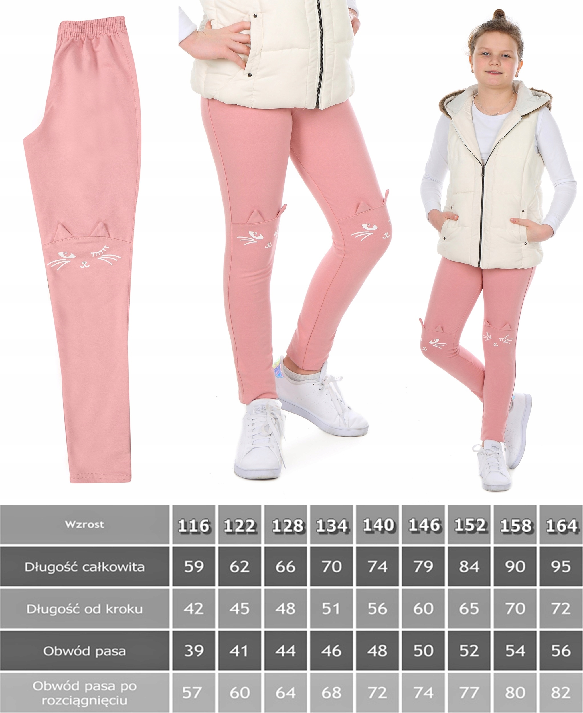 KOTY LEGGINSY SPODNIE BAWEŁNA 3D 152 cm Prod.PL Zapięcie brak