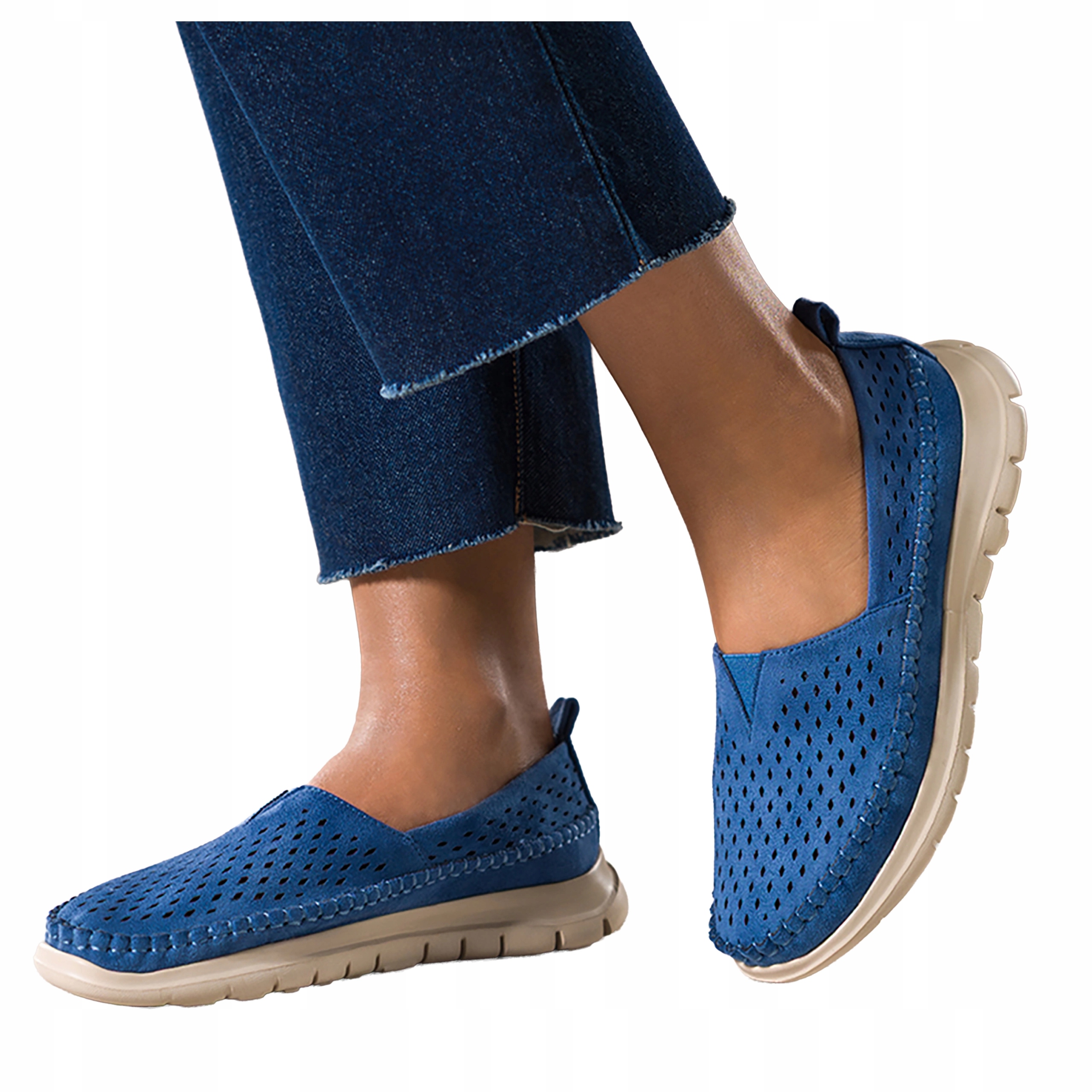 Polobotky Modré Dámské Slip On Kožená Vložka Ažurové Platforma r 39