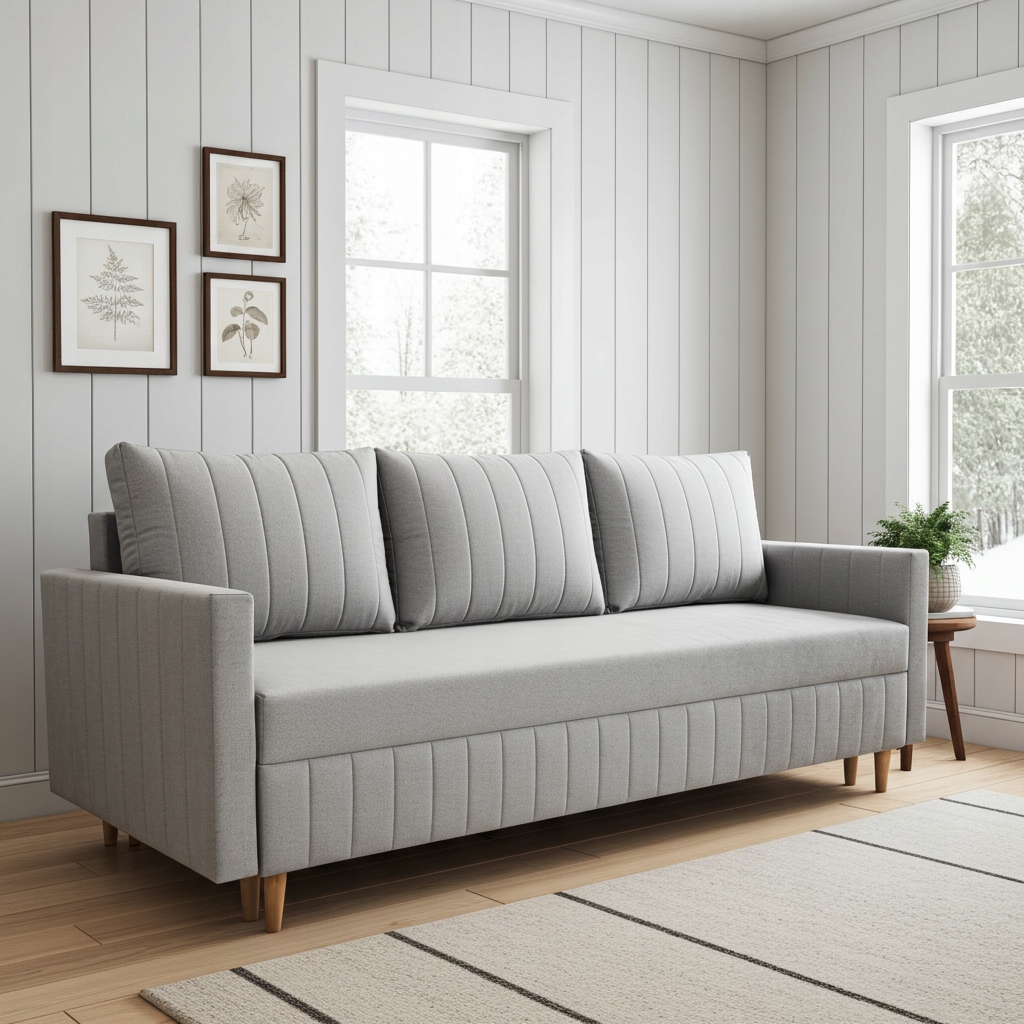 Šedá Rozkládací Pohovka S Funkcí Spaní Frida Bonell DL Velur Kontejner