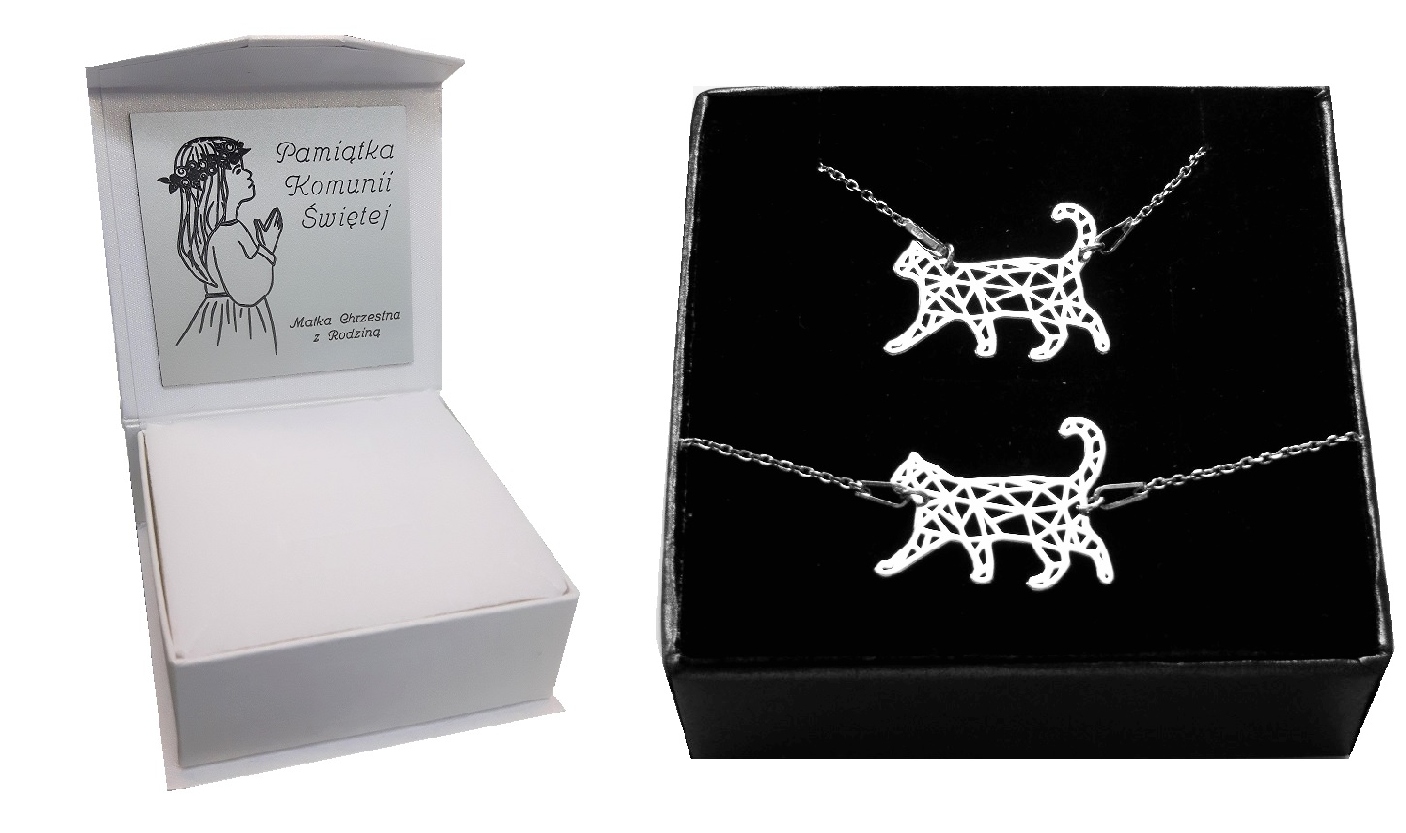 

Komplet kot Origami Celebrytka 925 Grawer Komunia