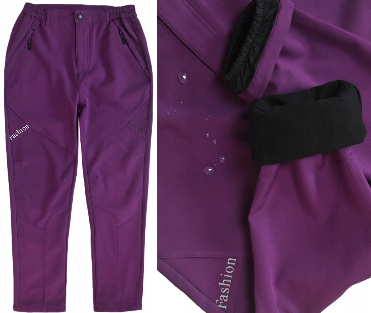 Hold Hands Zimowe Spodnie Ocieplane Softshell Fioletowe 2XL