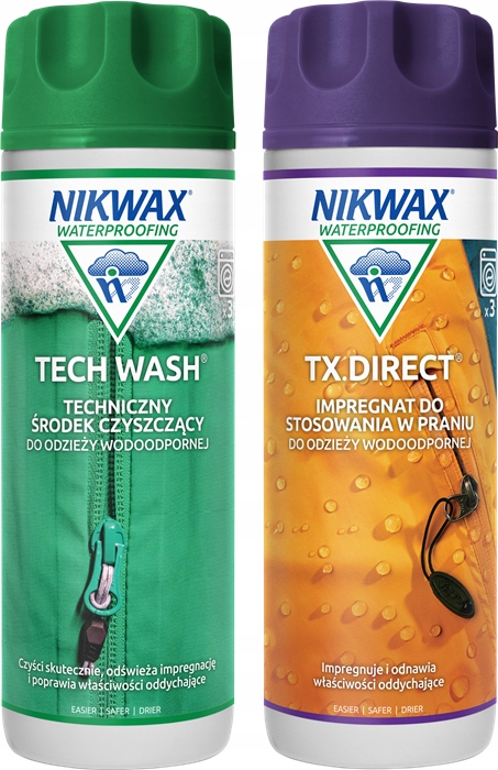 Nikwax TECH Wash 300ml Mydło + TX. Direct Wash-In 300ml Impregnat ZESTAW