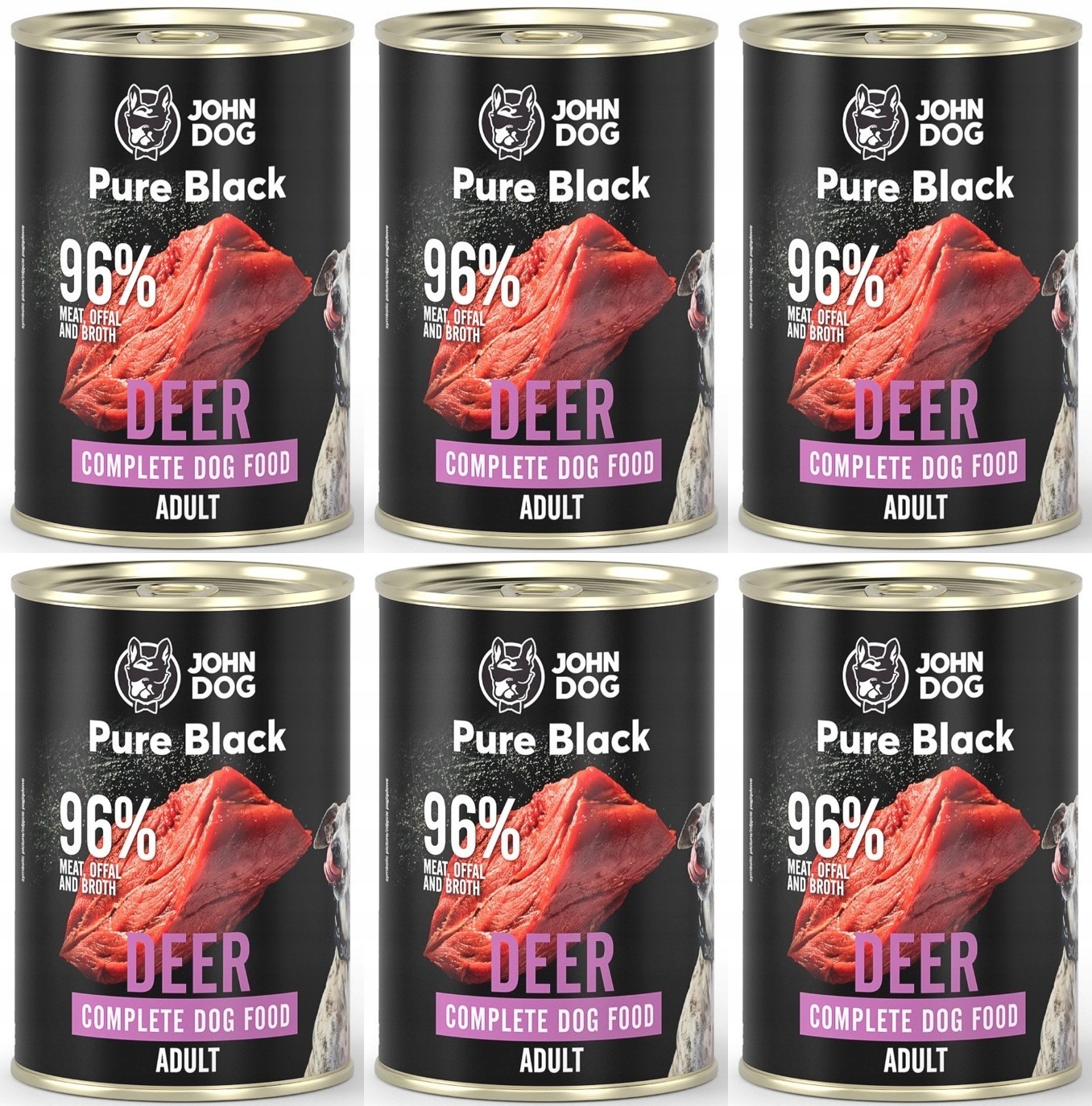 Levně John Dog Pure Black Adult Deer 6 konzerv 400 g