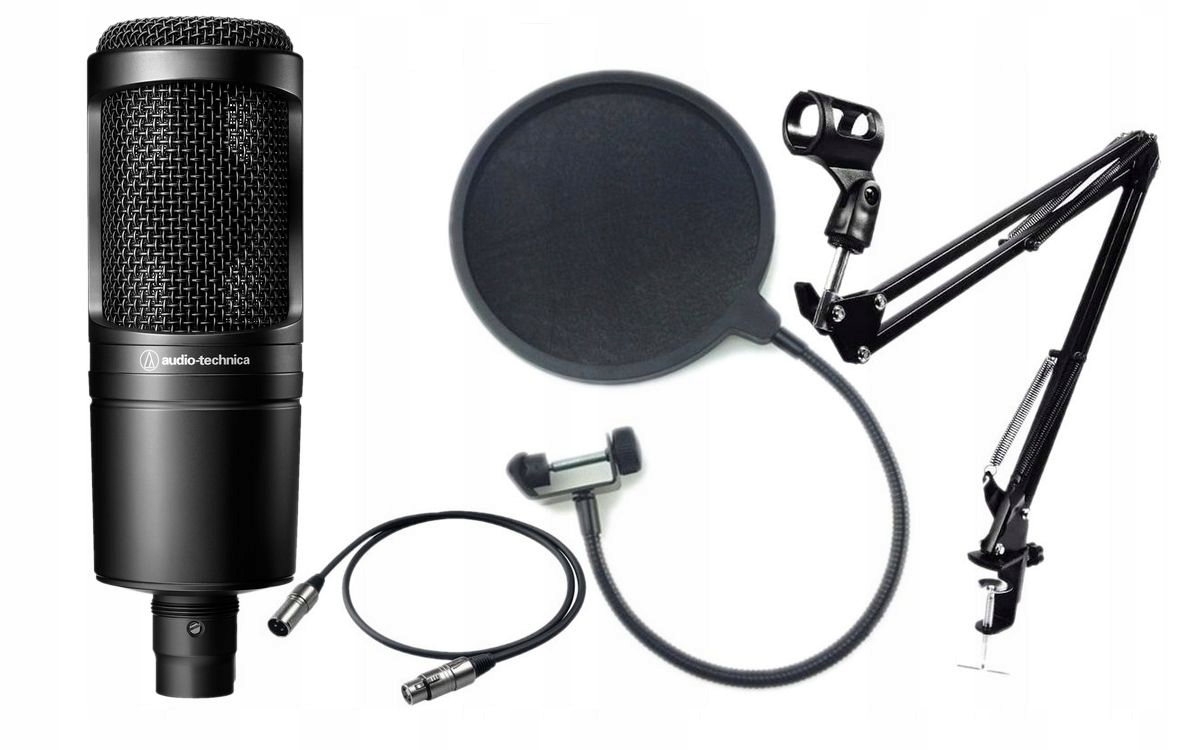 AUDIO-TECHNICA AT2020 MIKROFON + RAMIĘ + POP + KABEL XLR-XLR