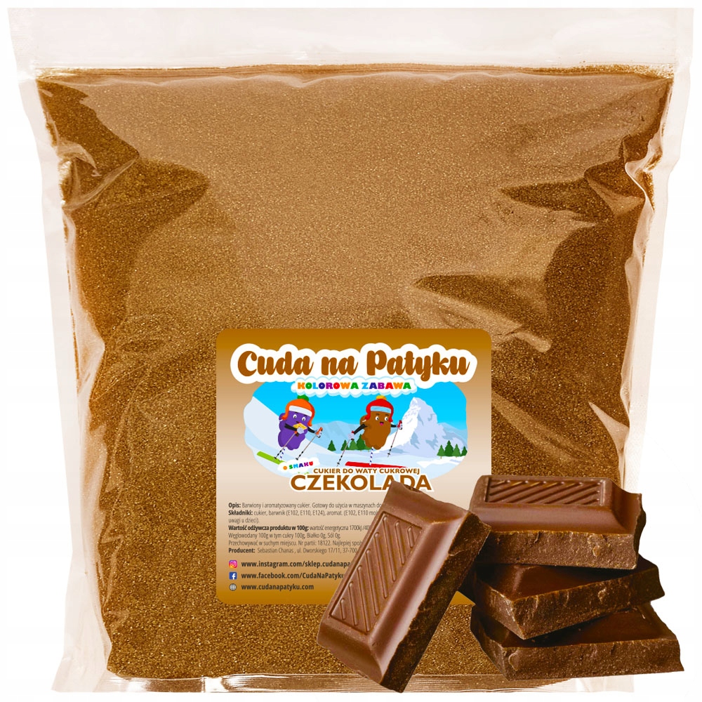 Kolorowy Cukier Do Waty Cukrowej do Maszyny Smakowy CZEKOLADOWY 5 KG