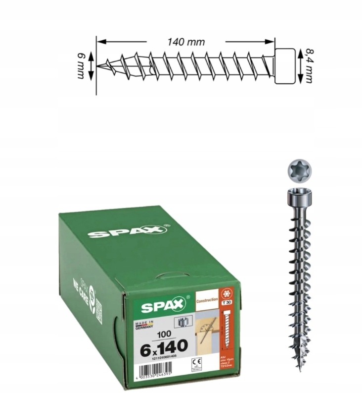 Šroub pro dřevěné konstrukce Spax Wirox 6 x 140 mm 100 ks