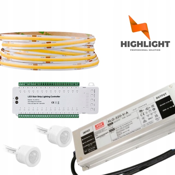 30m Schodiskový set Kaskádový Led pásik MoNo Cob 8W 24V pohybové senzory