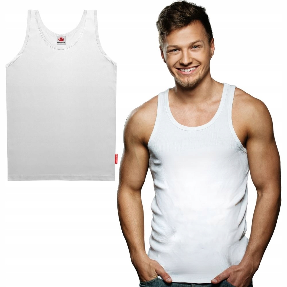 PODKOSZULKA MĘSKA 100% BAWEŁNA GŁADKA BIAŁA SPORTOWA POD KOSZULĘ TANK TOP M Marka inna
