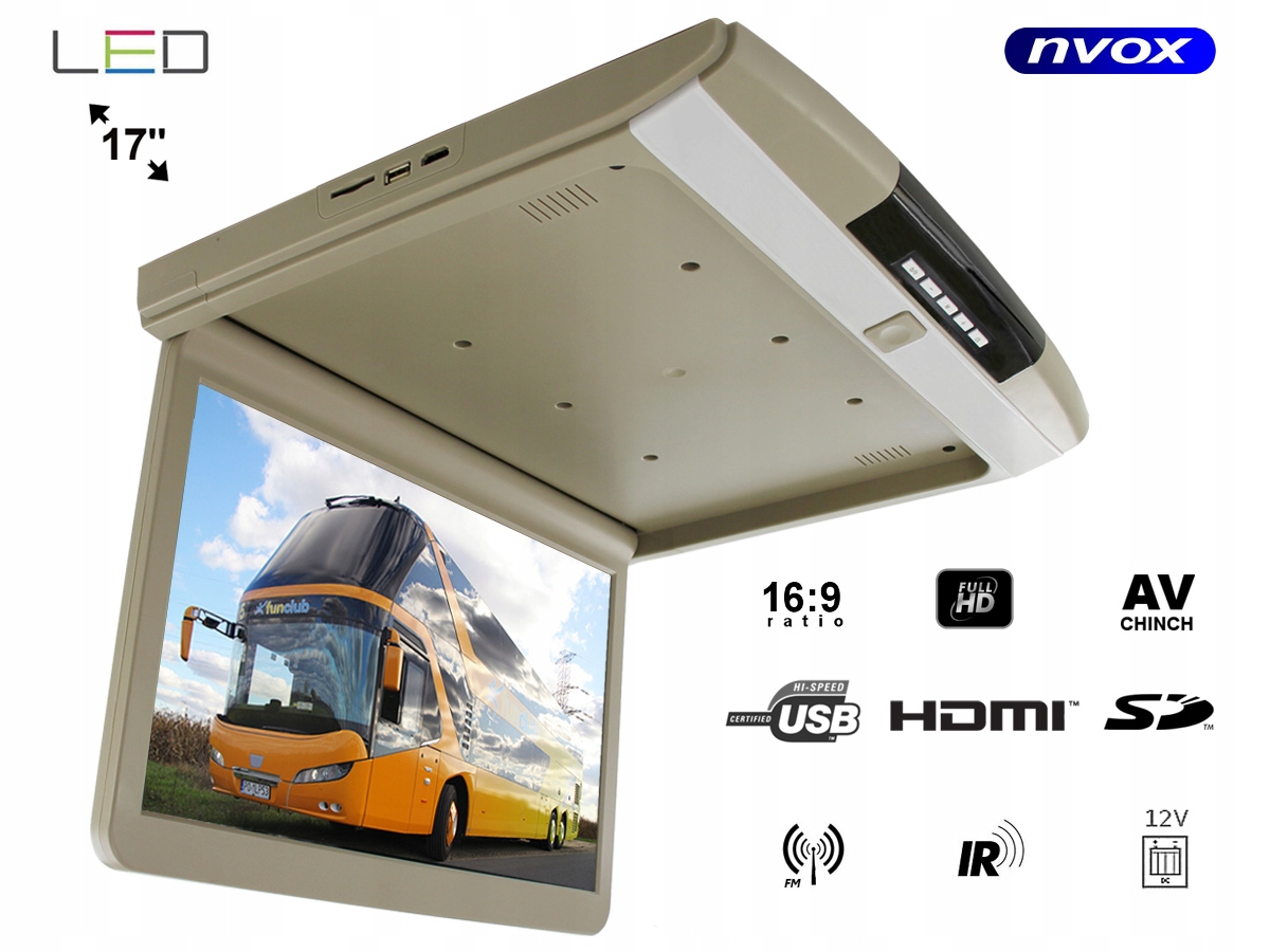 NVOX MONITOR do samochodu PODWIESZANY PODSUFITOWY 17 " CALI HDMI USB Gwar30 Kod producenta NVOX RF174HDMI BE