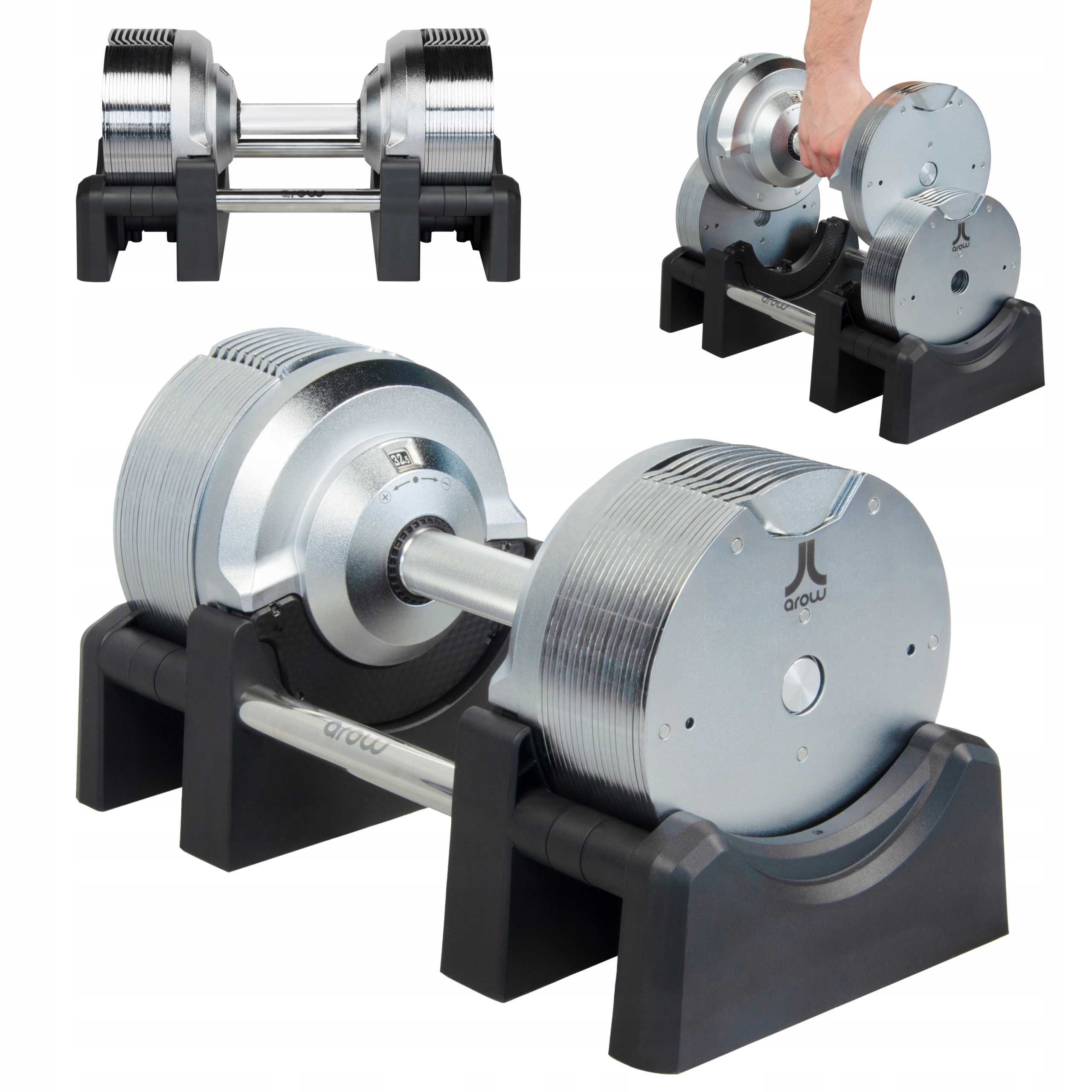 Sztangielka Regulowana 32,5kg Z Regulacją Co 1,5KG Hantla Srebrna Premium