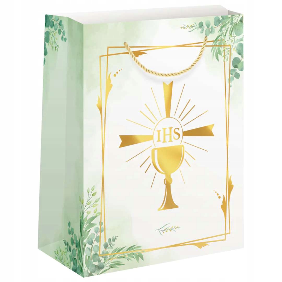 TORBA PREZENTOWA na prezenty IHS KOMUNIA ŚWIĘTA złoty kielich