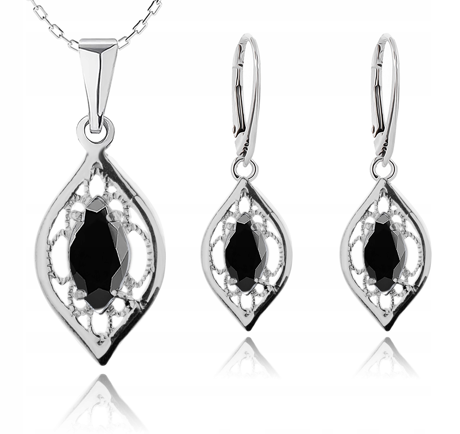 

Srebrny Komplet Biżuterii Z Czarnymi Cyrkoniami