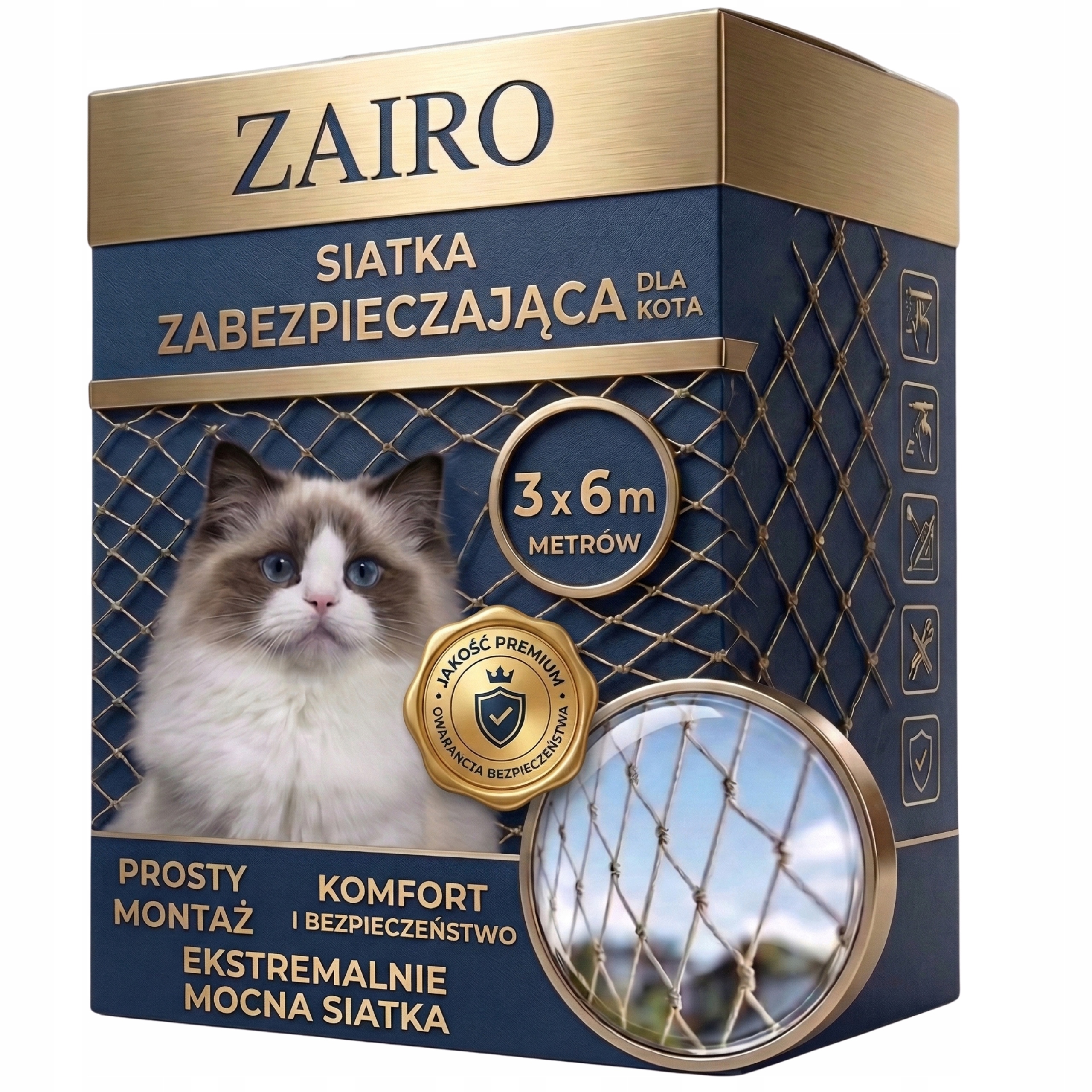 Zestaw Siatka Zabezpieczająca Ochronna Dla Kota Na Balkon Okno Koty 3x6m