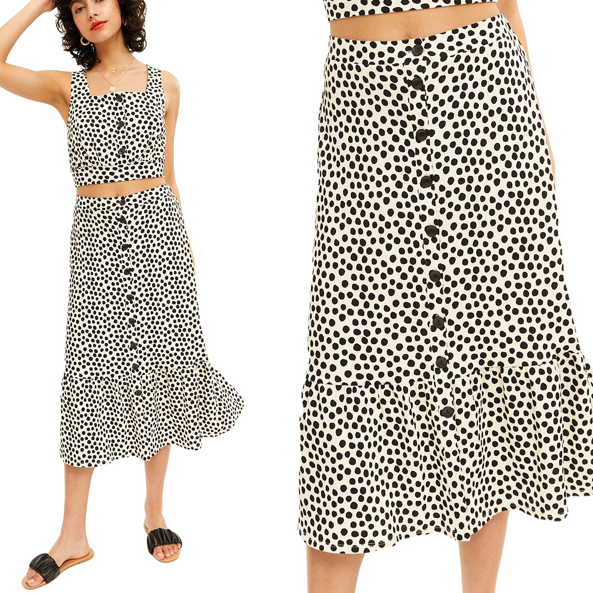 

New Look Długa Kremowa Spódnica Midi Guziki XL 42