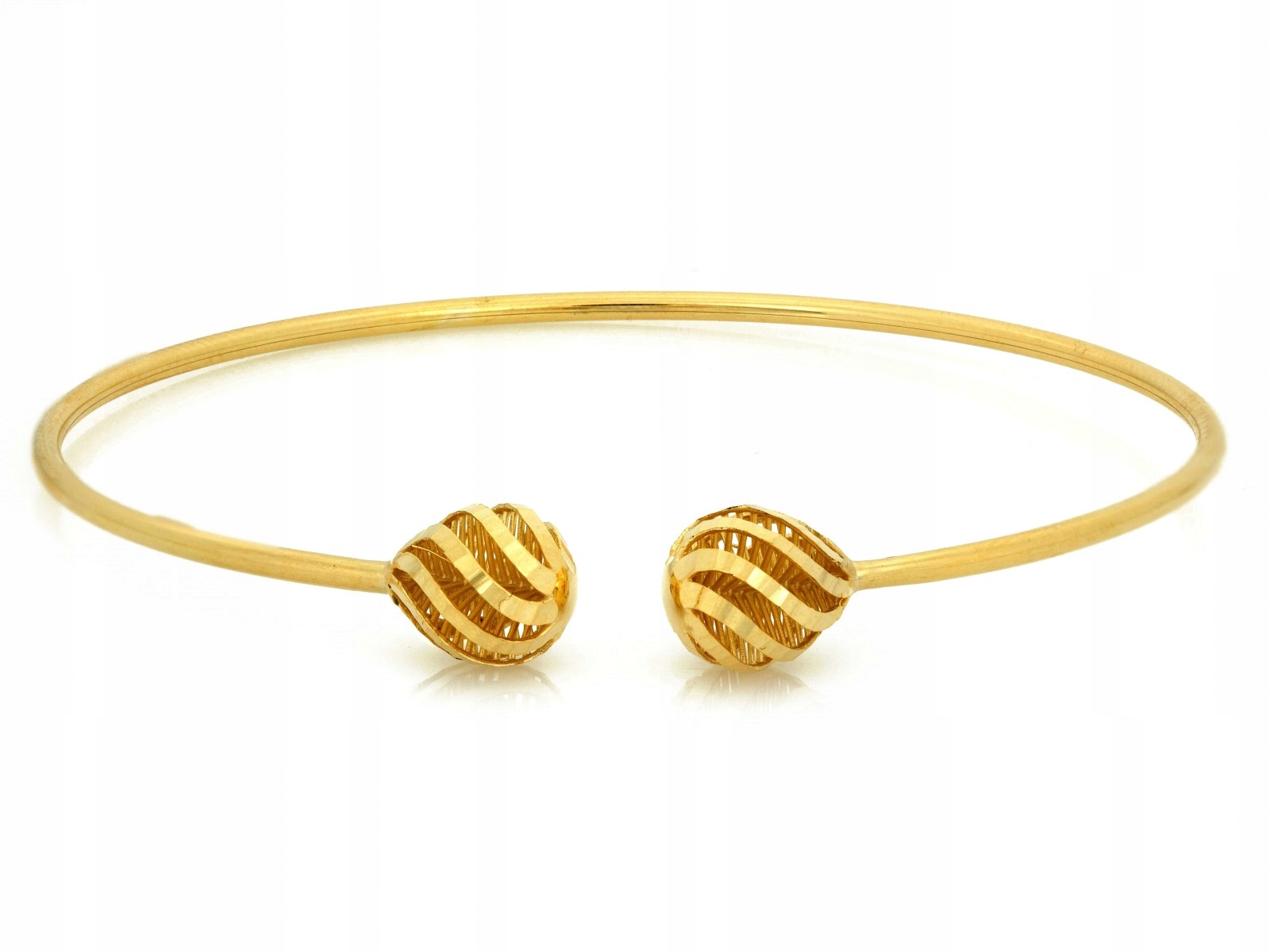 Zlatý náramek 585 pevný s prolamovanými kuličkami r17 elegantní bangla 3.9 g