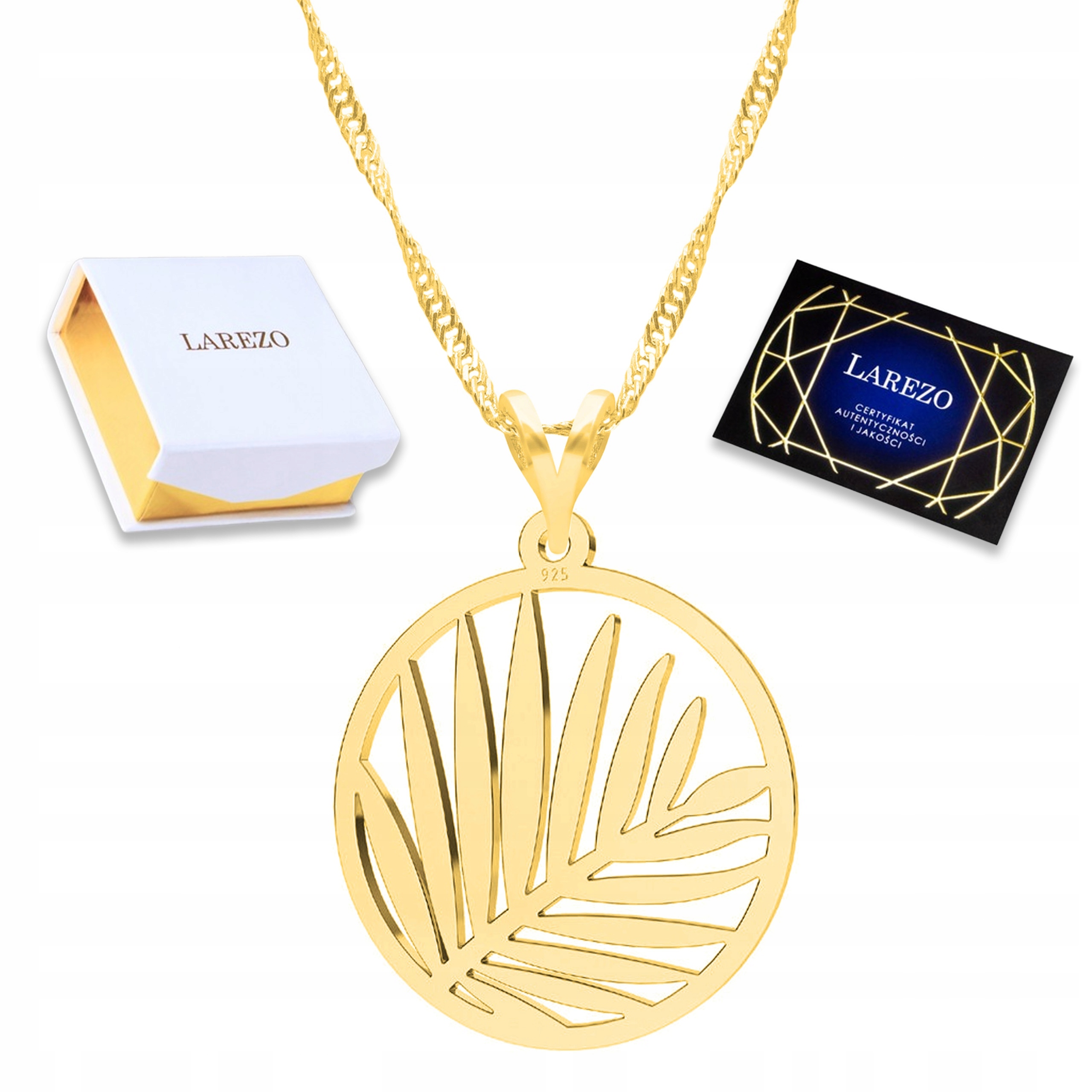 Zlatý náhrdelník List Palma Tropický list Exotická rostlina 925