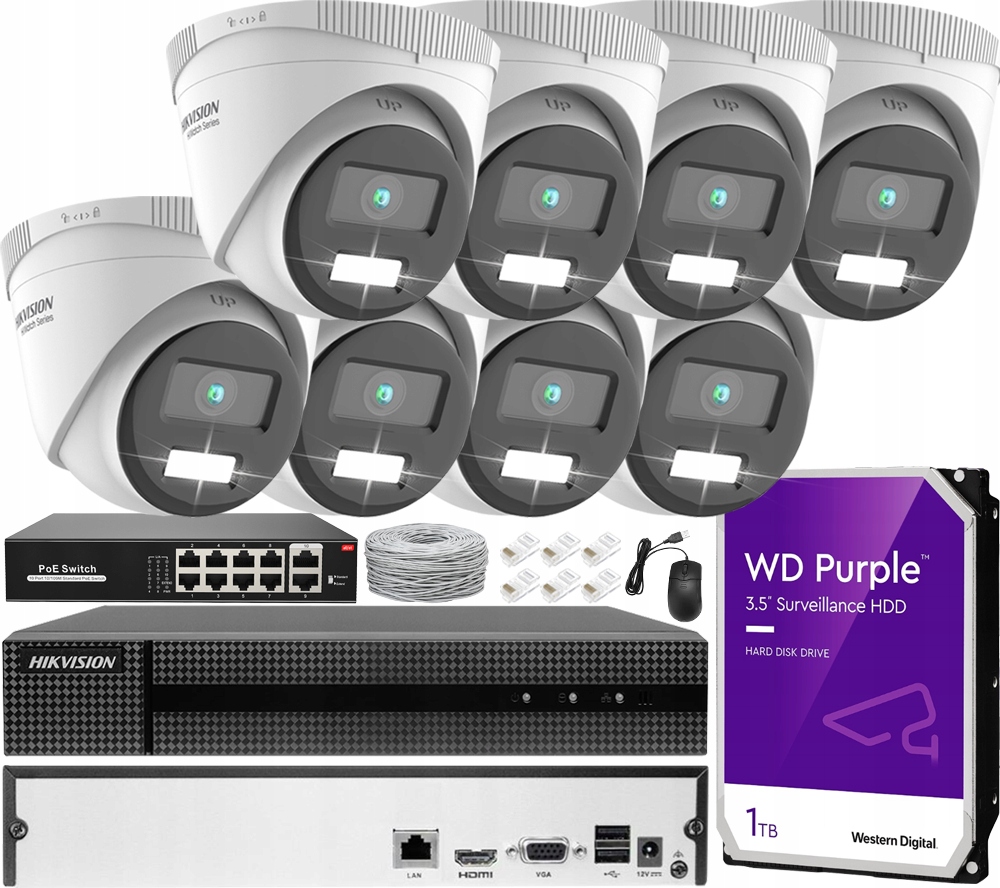 Sada monitorování PoE 8 kamer 4Mpx Barva Noc Led 30 m Aplikace Detekce