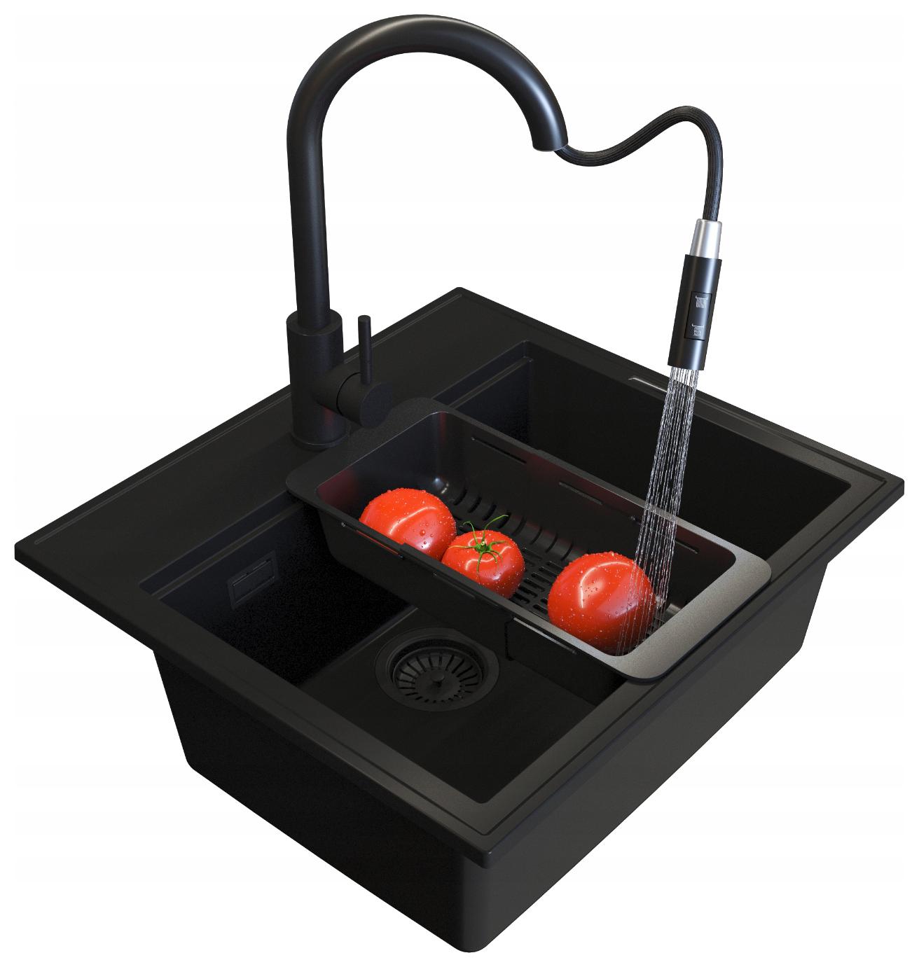 Granitový drez Čierny Verno Sada Drezov batéria Loseto čierna sifón