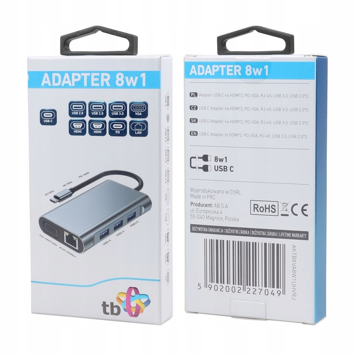 Tb Touch Usb C 8v1 Hdmi 2x, Usb, Vga, RJ45, Pd AKTBXVA8W1UHVRJ