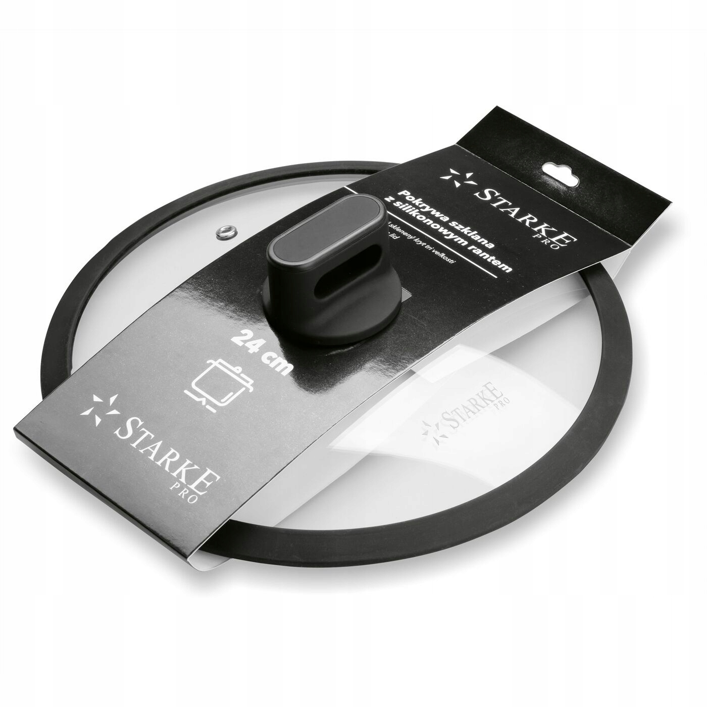 POKRYWKA do garnków patelni 24CM Szklana przykrywka kuchenna Starke Pro Linia Silikonowy rant uchwyt soft touch