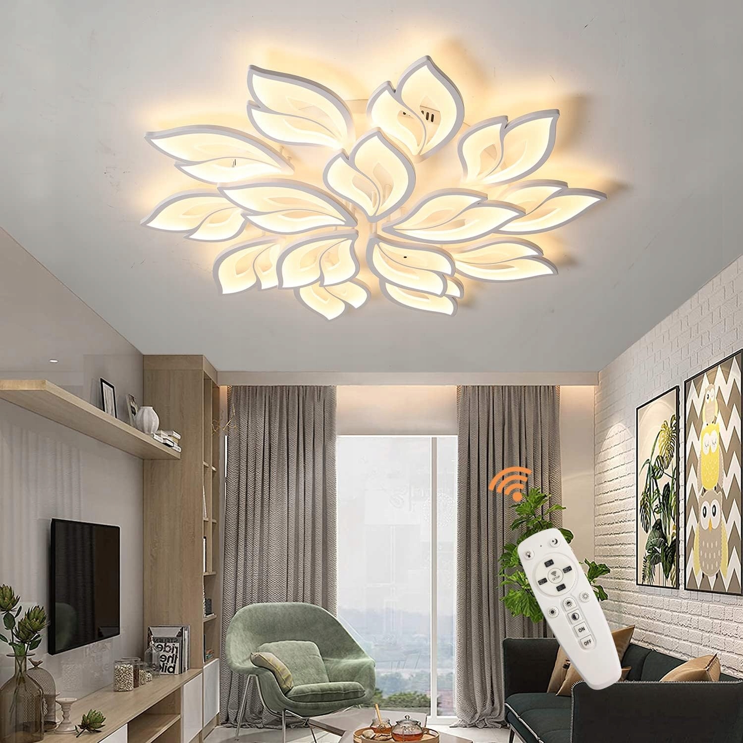 Moderní stropní svítidlo Led 95 cm Bílý lustr 15 listů 100 W