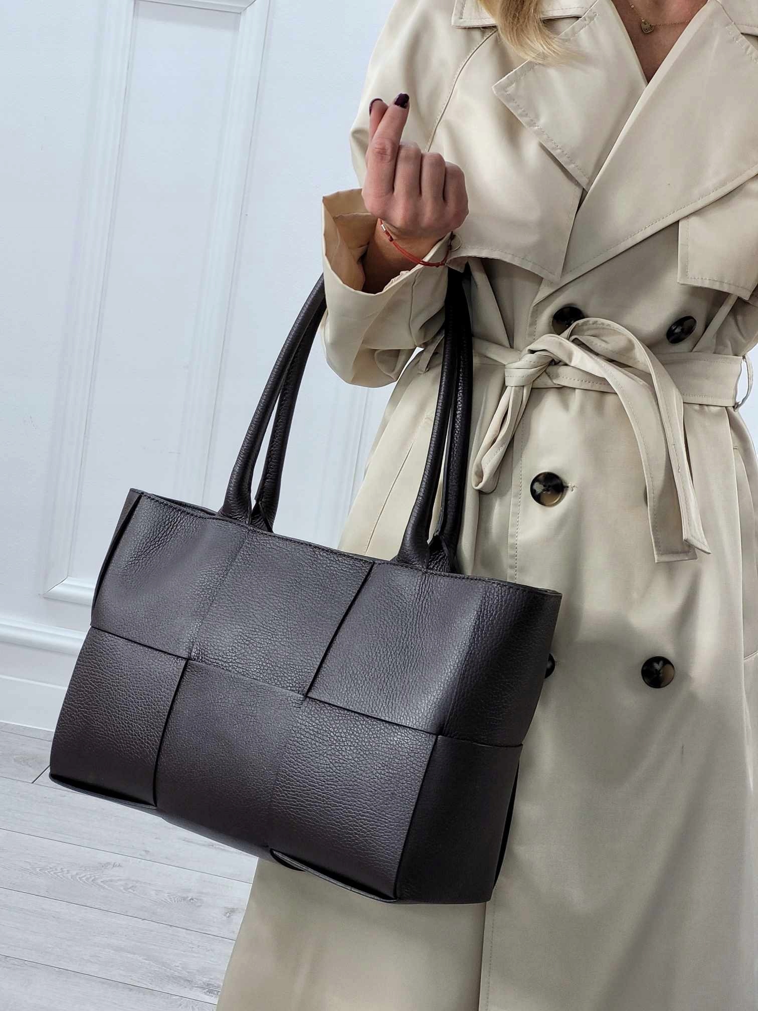 Torba Shopper Prefetta Skóra Naturalna Brąz Czekolada Kolor brązowy