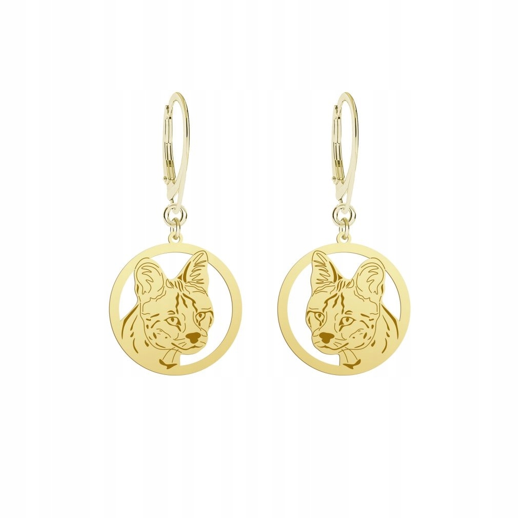 Náušnice Zlaté s Kočkou Serval Africký 925 Dárek Šperky Žena Gravírování