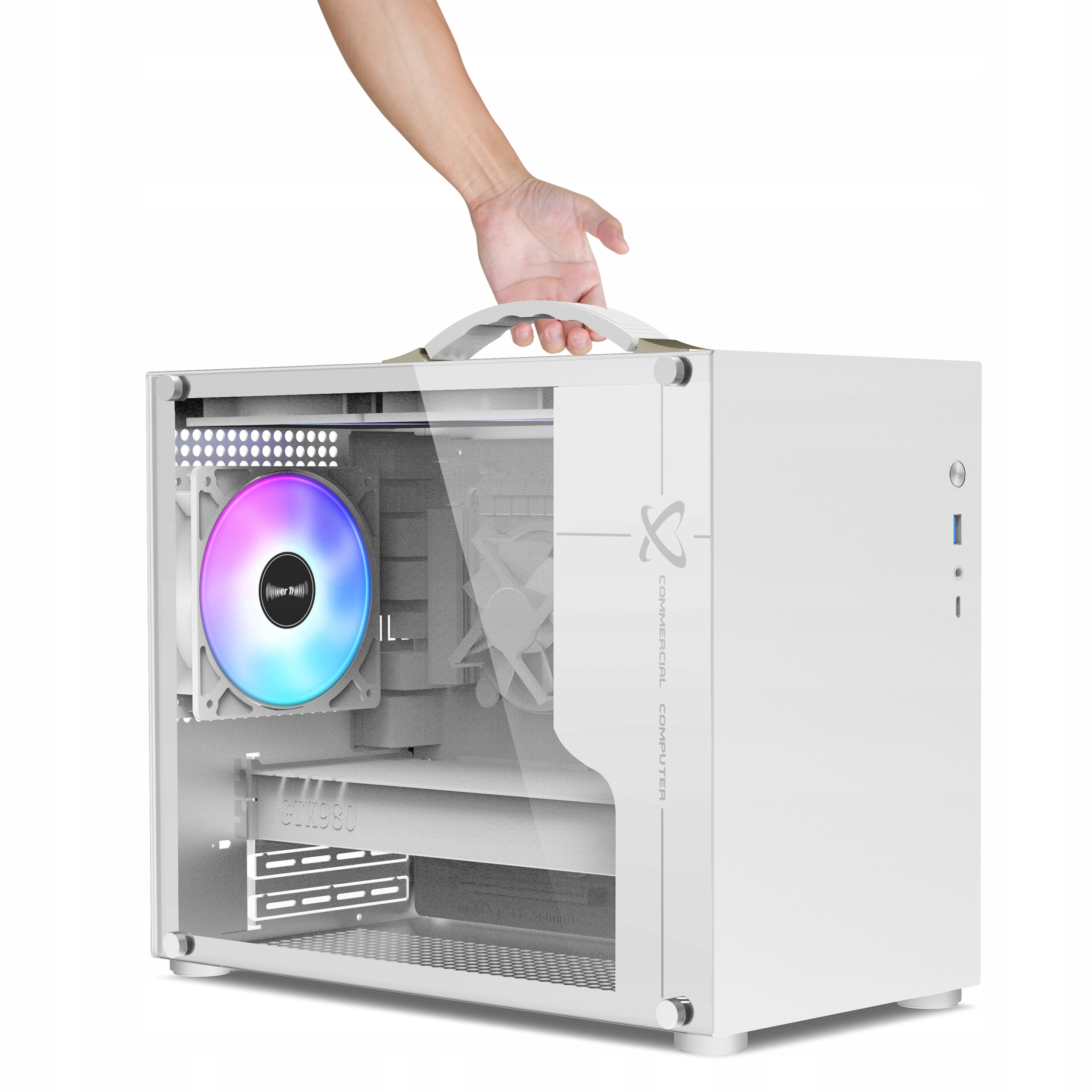 Přenosná Počítačová Skříň, 3x ventilátory aRGB Led, sklo Bílá