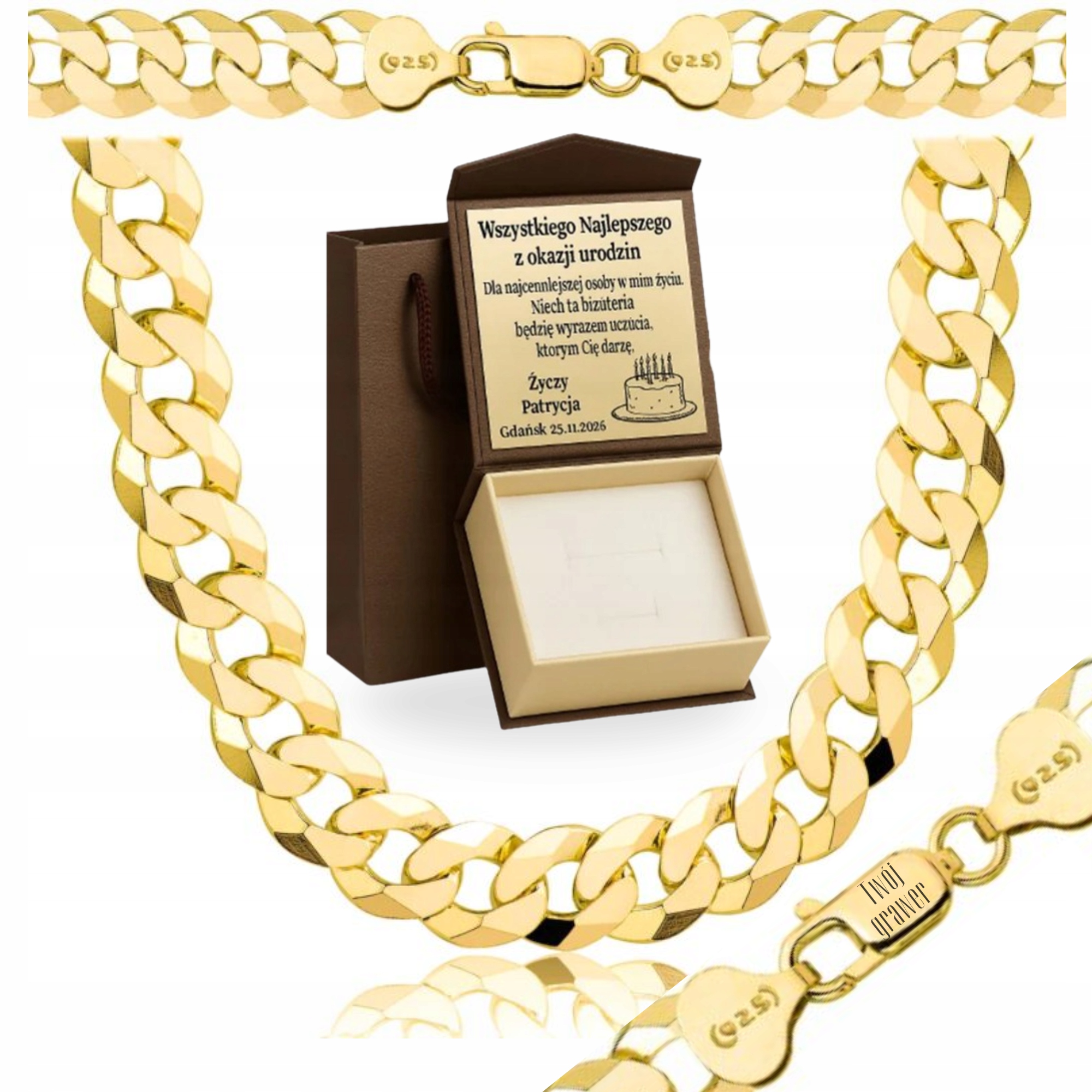 Zlatý Plný Řetízek Pánský Pancr Pr 925 585 14K Masivní 9,5MM Gravírování