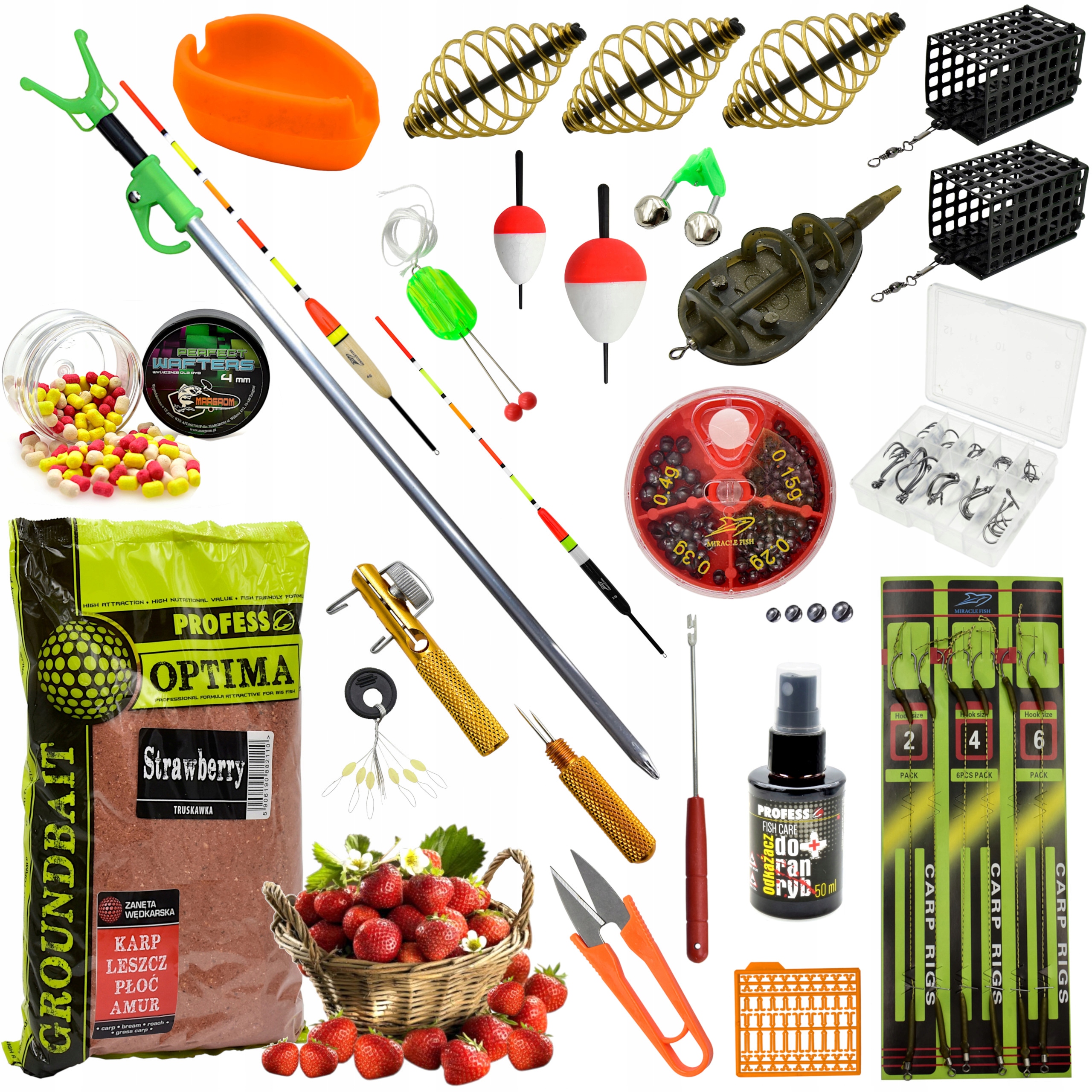 Zestaw wędkarski Feeder Karp Spławiki Akcesoria Wafters Zanęta 1kg Podpórka