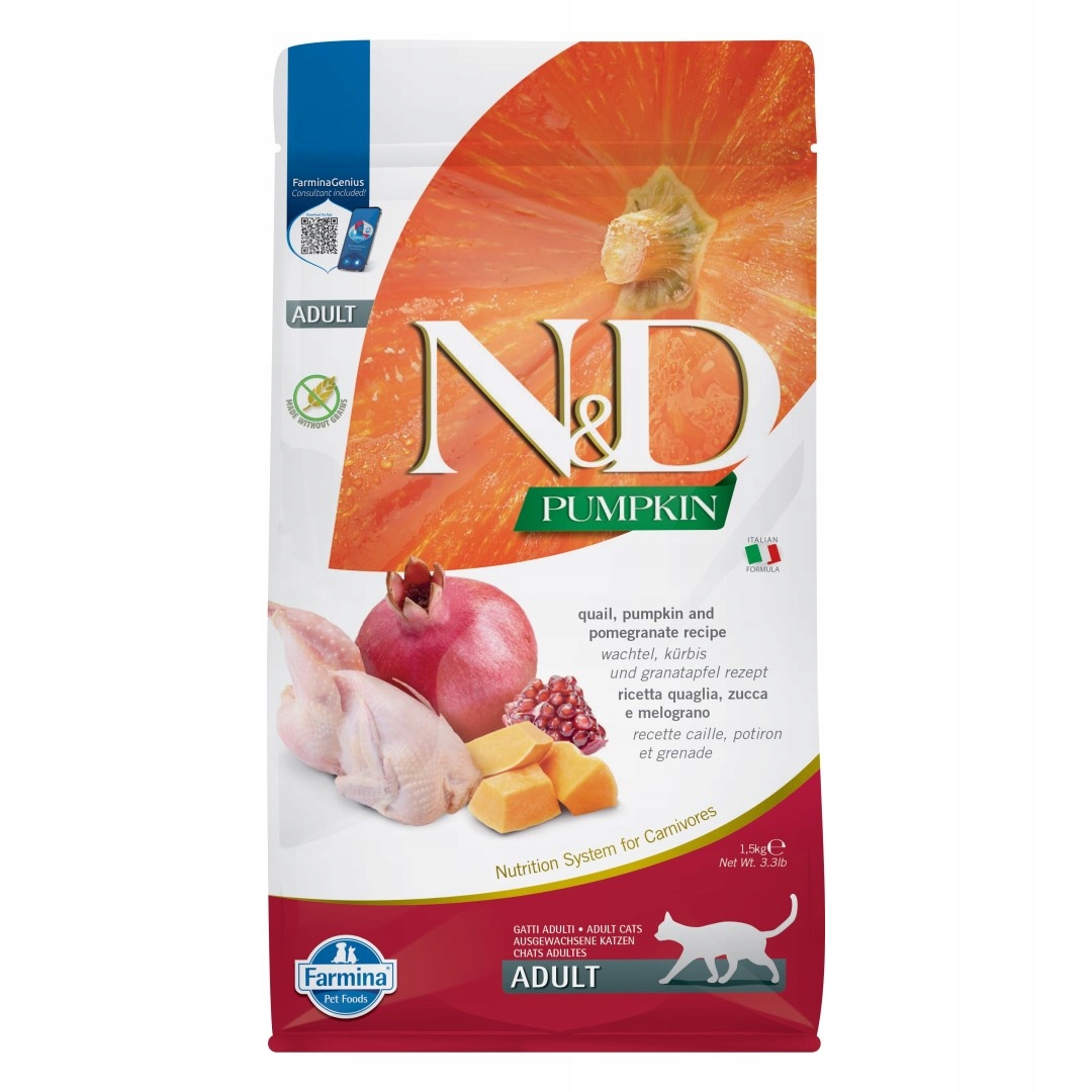 Levně Farmina N&d Pumpkin 1,5 kg Suché Krmivo Pro Kočky Křepelka Dýně a Granátové jablko