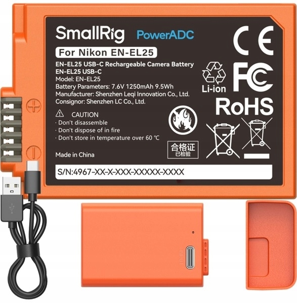 SmallRig 4967 EN-EL25 Usb-c Oranžový aku Kabel pro Nikon Z30, Z50, Zfc
