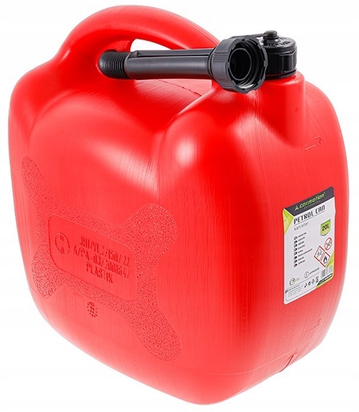 KANISTER PLASTIKOWY NA PALIWO OWALNY CZERWONY Z LEJKIEM 20L