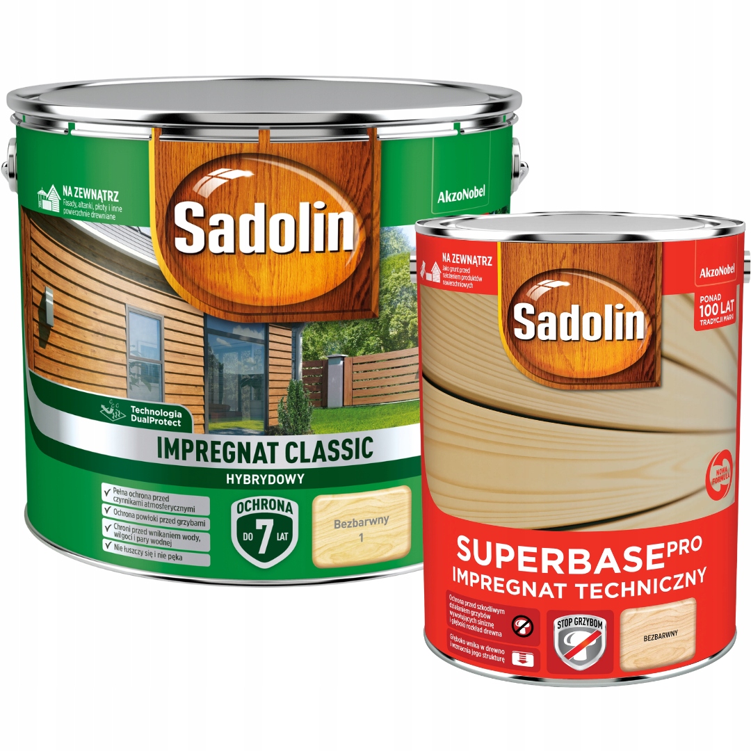Sada Sadolin Classic Impregnát 9L Bezbarvý Sadolin Grunt Superbase 5L